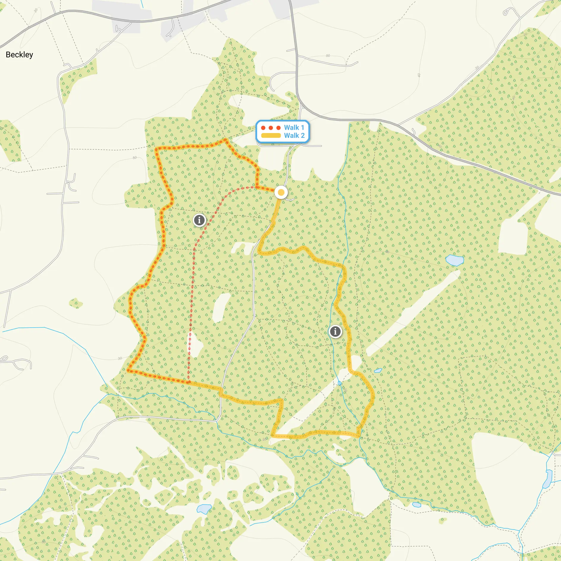 Route map for Bixley Wood Walk 1, a 1.5 mile circular walk in Sussex