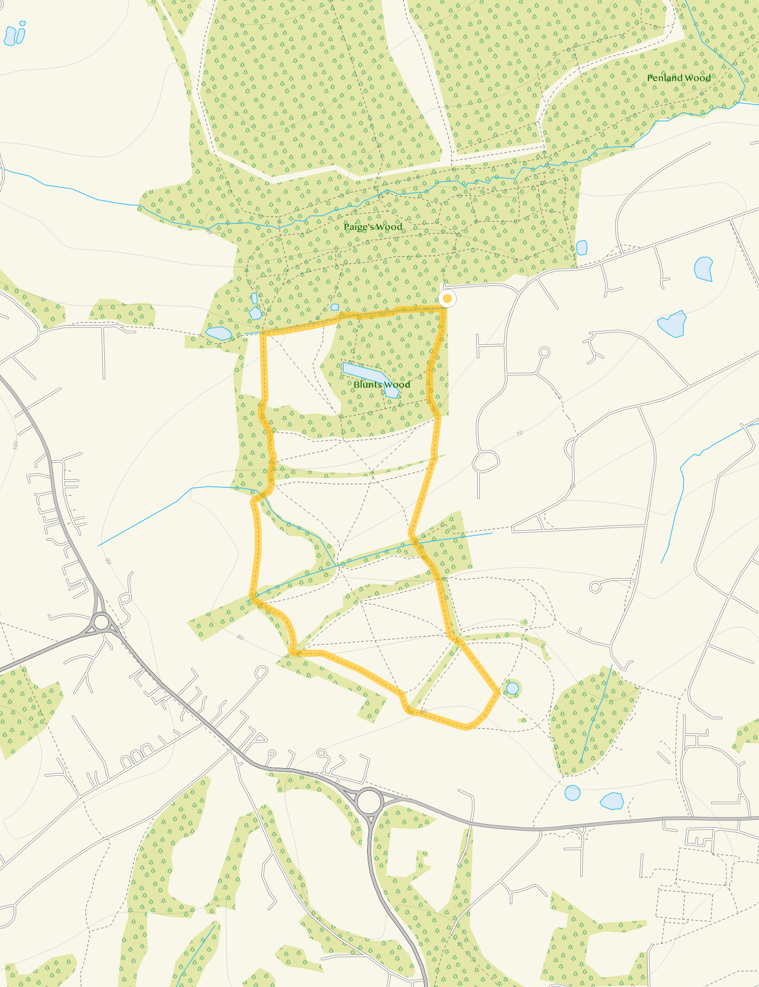 Route map for Blunt's Wood Walk, a 1 mile circular walk in Sussex