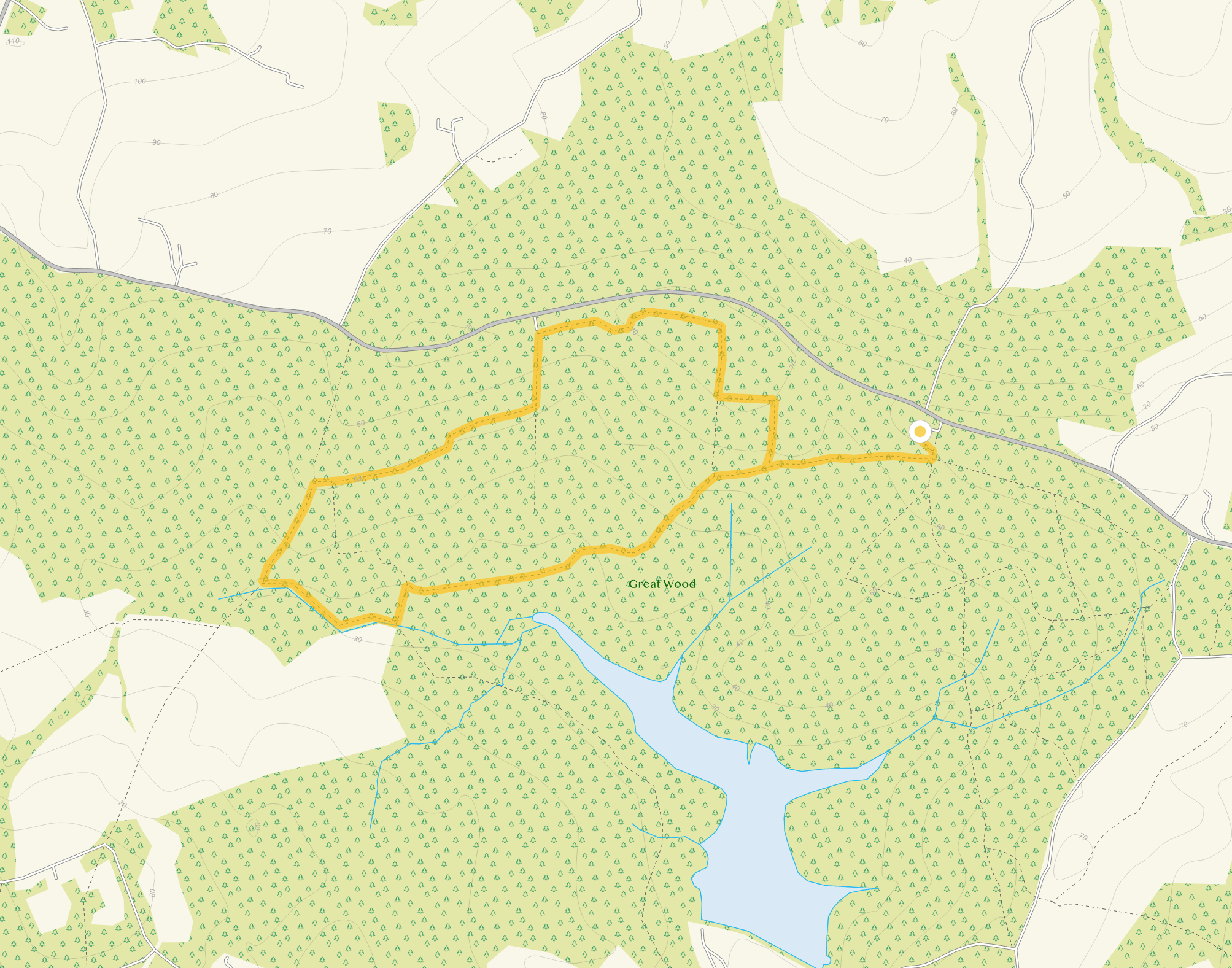 Route map for Brede High Woods, a 2.75 mile circular walk in Sussex