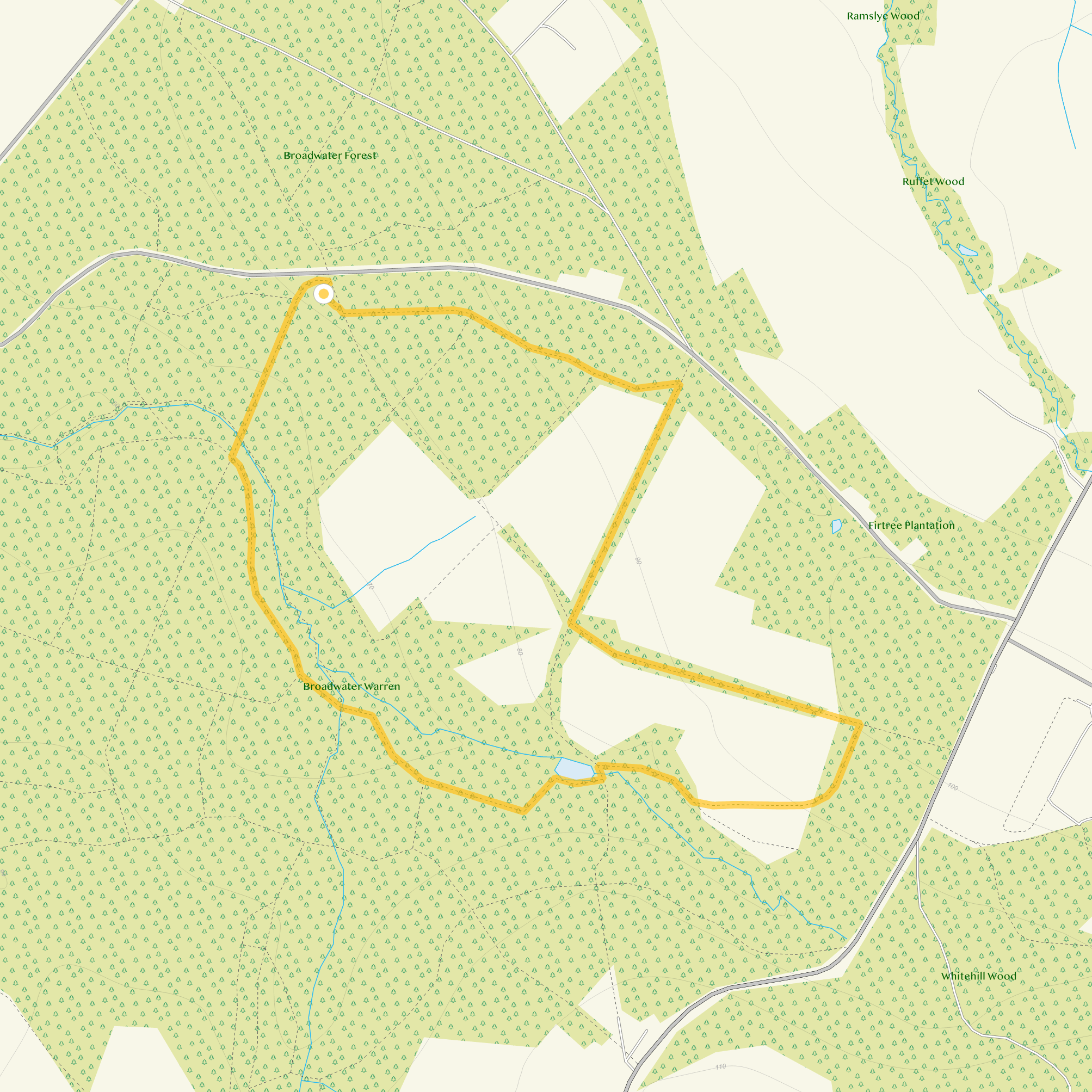 Route map for Broadwater Warren Walk 1, a 2.25 mile circular walk in Sussex