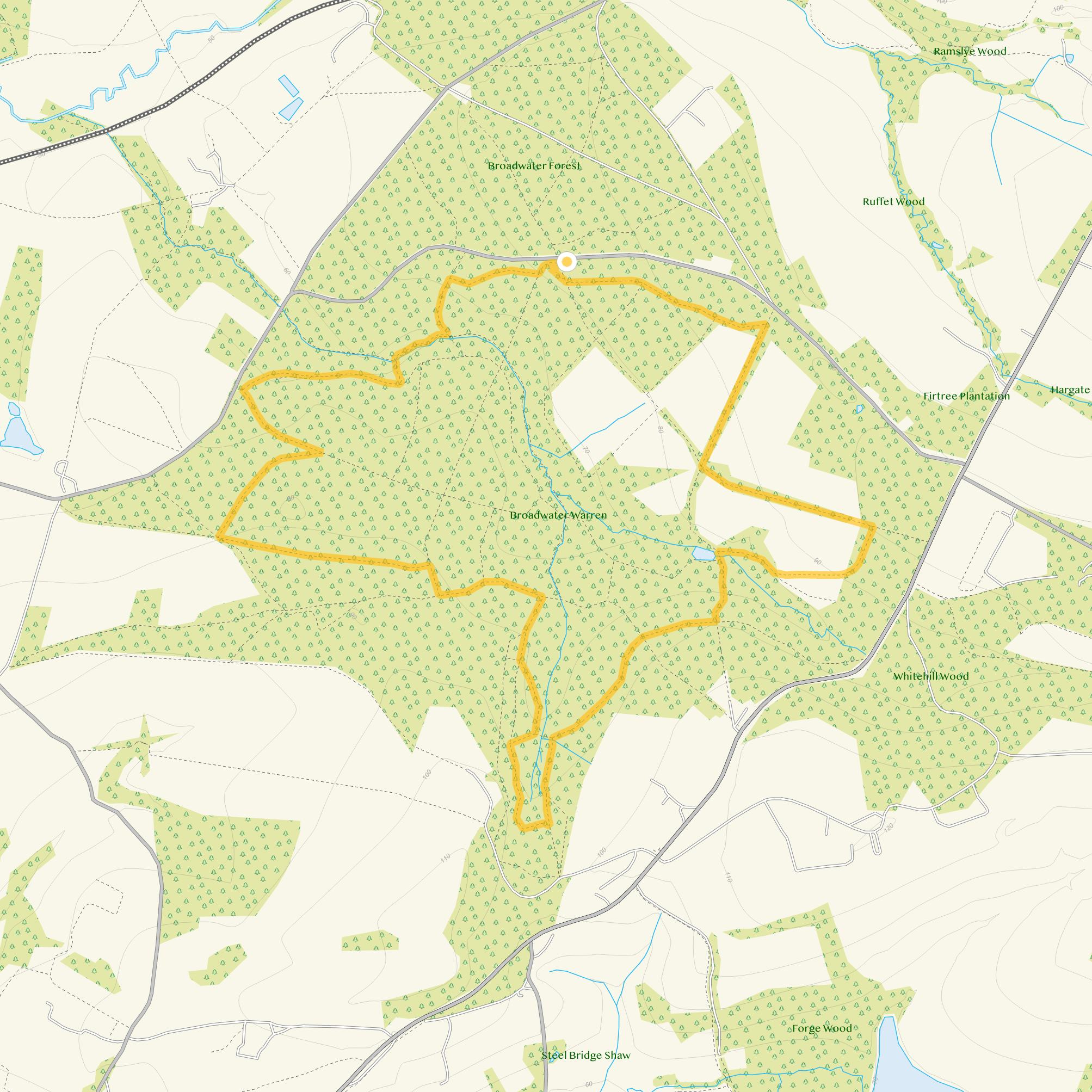 Route map for Broadwater Warren Walk 2, a 4.25 mile circular walk in Sussex