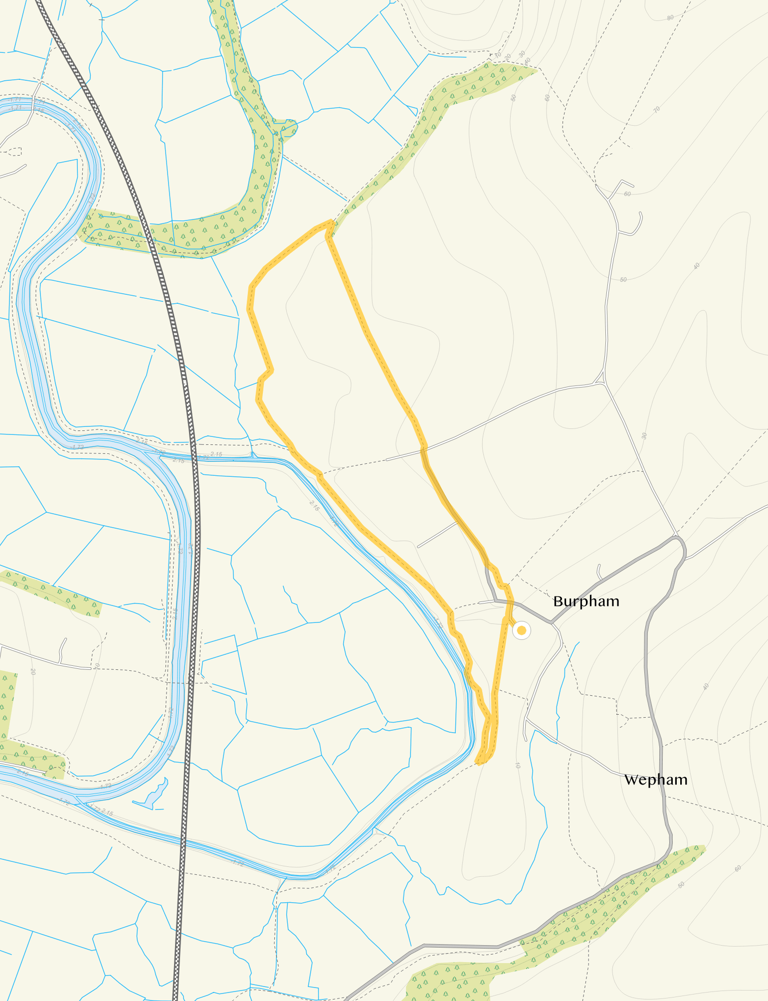 Route map for Burpham Walk 1, a 2 mile circular walk in Sussex