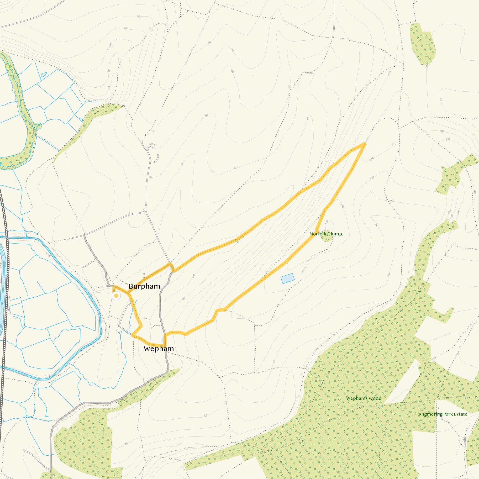 Route map for Burpham Walk 2, a 3.25 mile circular walk in Sussex