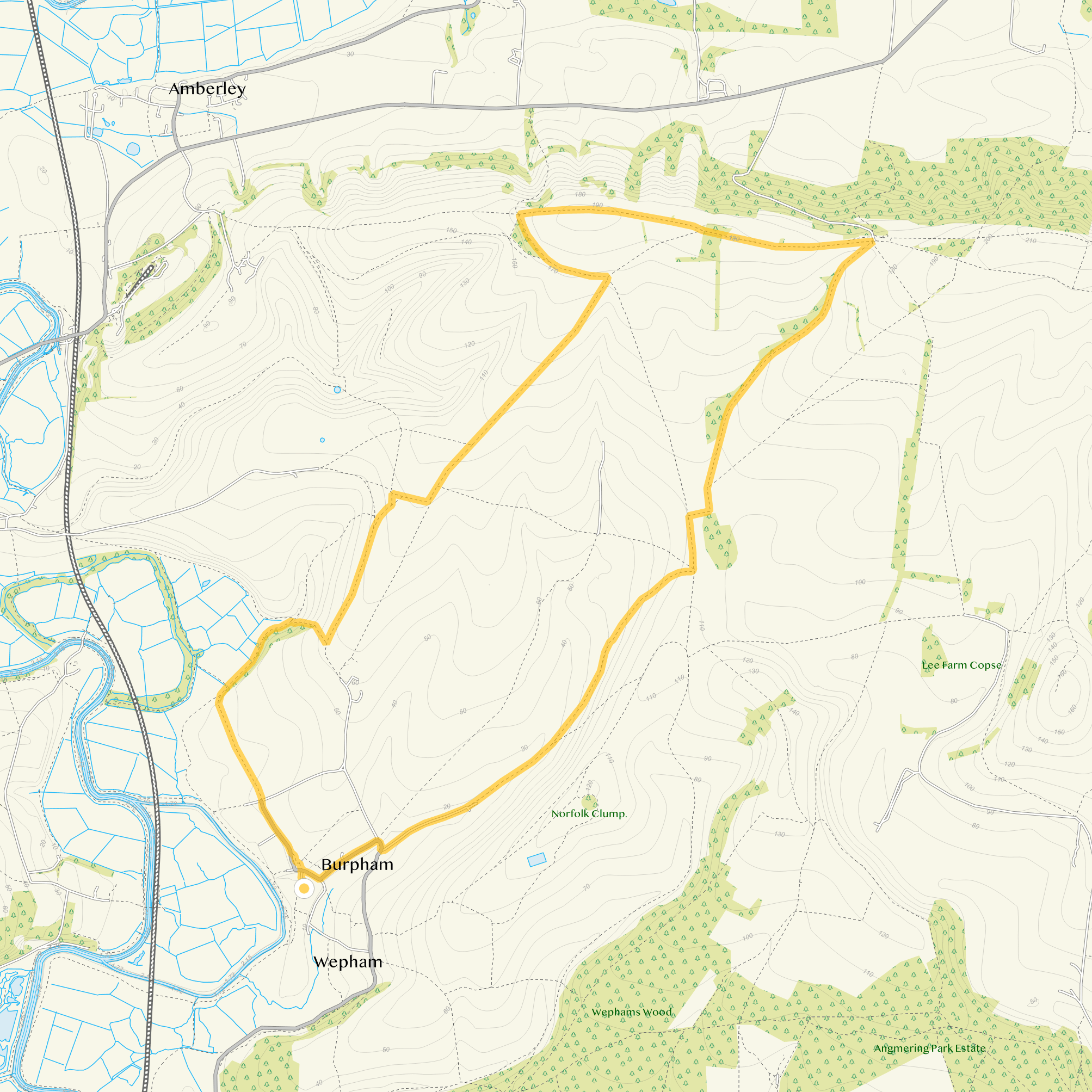 Route map for Burpham Walk 3, a 7.75 mile circular walk in Sussex