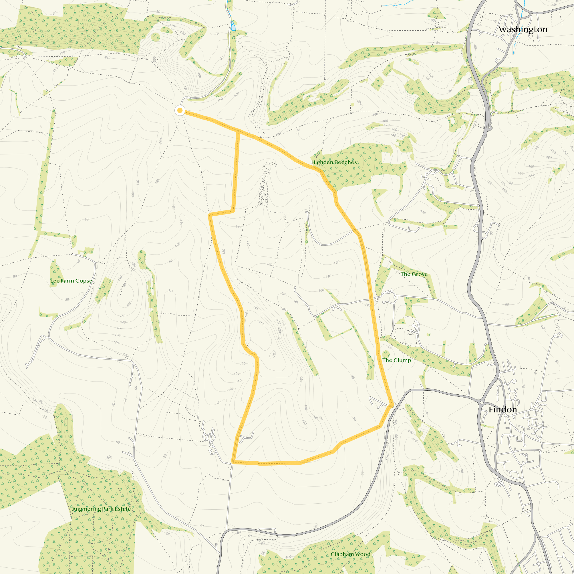 Route map for Chantry Hill Walk 3, a 6.5 mile circular walk in Sussex