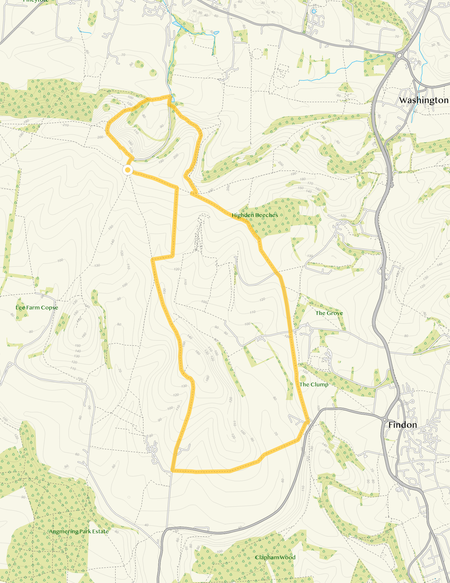 Route map for Chantry Hill Walk 4, an 8 mile circular walk in Sussex