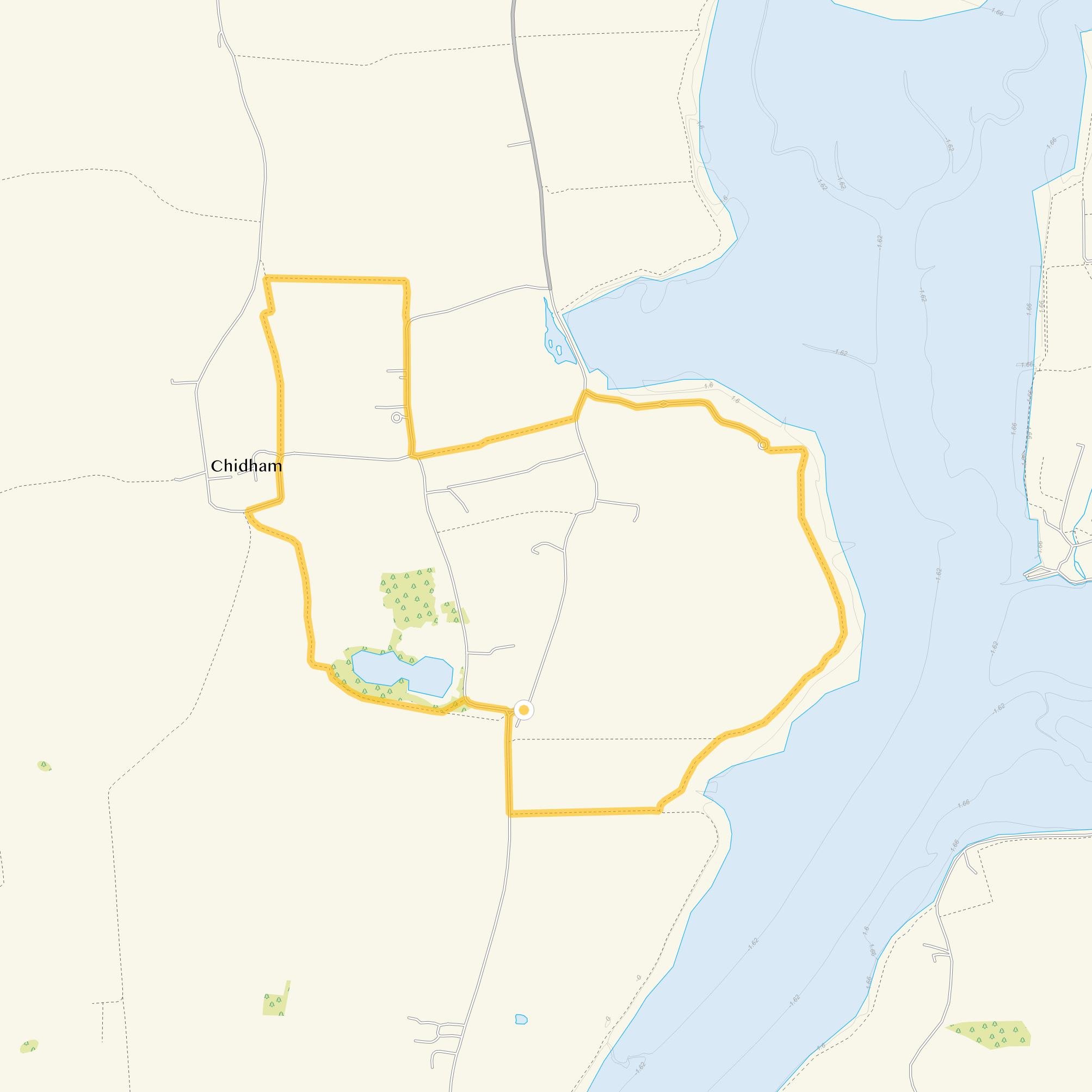 Route map for Chidham Walk 1, a 2.5 mile circular walk in Sussex