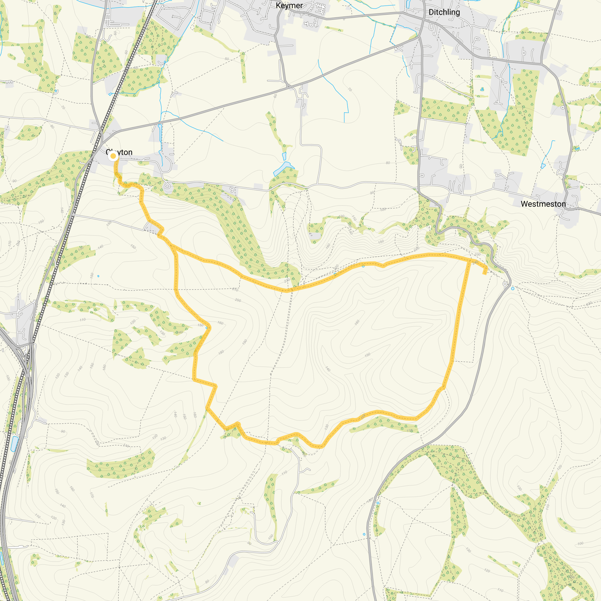 Route map for Clayton Walk 4, a 6.5 mile circular walk in Sussex