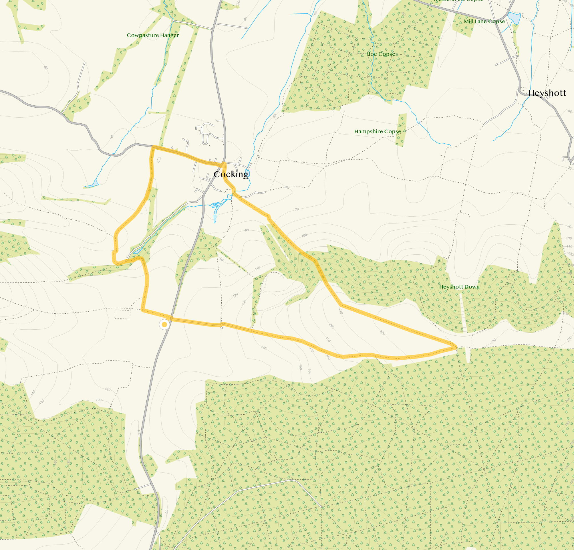 Route map for Cocking Hill Walk 2, a 3.5 mile circular walk in Sussex