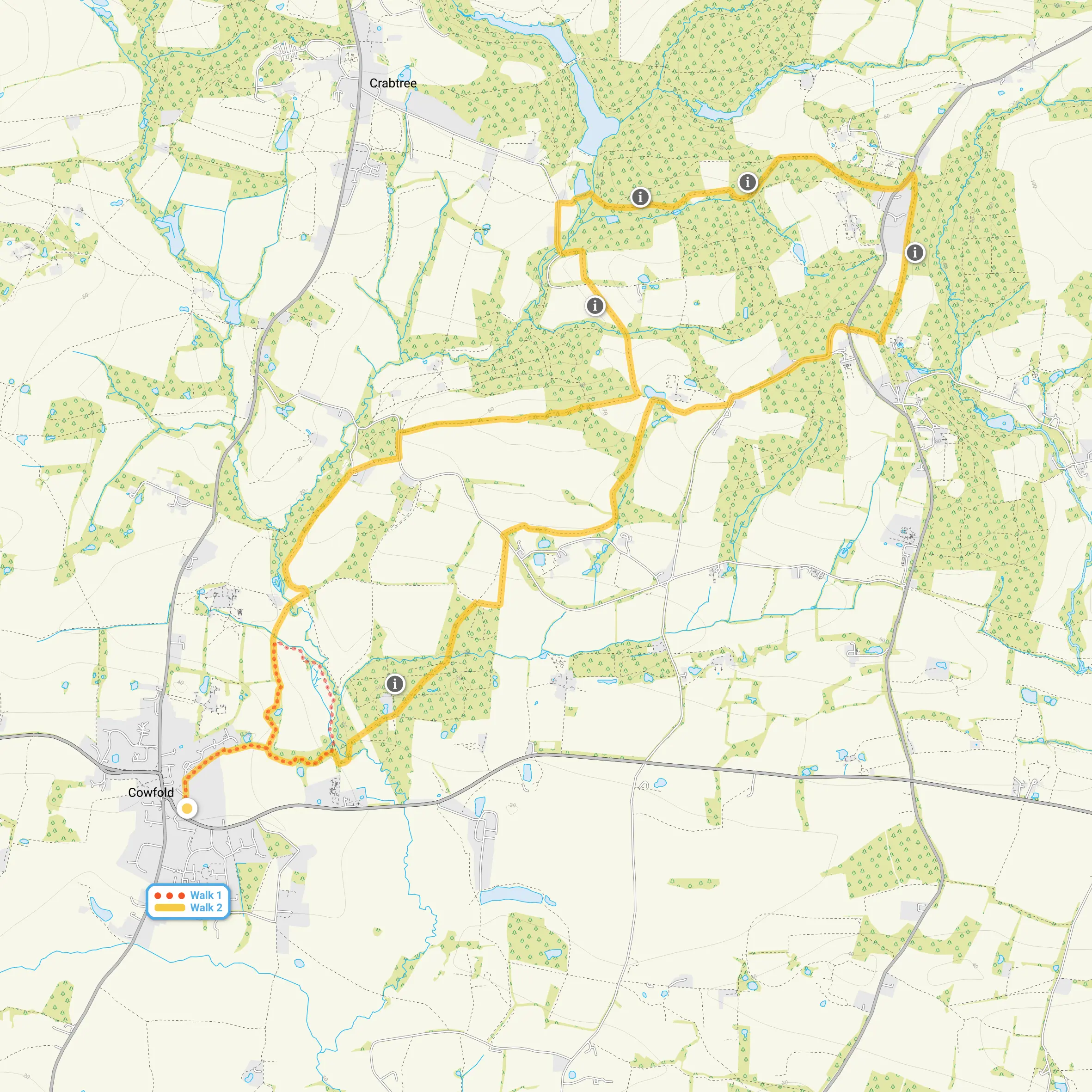Route map for Cowfold Walk 1, a 1.5 mile circular walk in Sussex