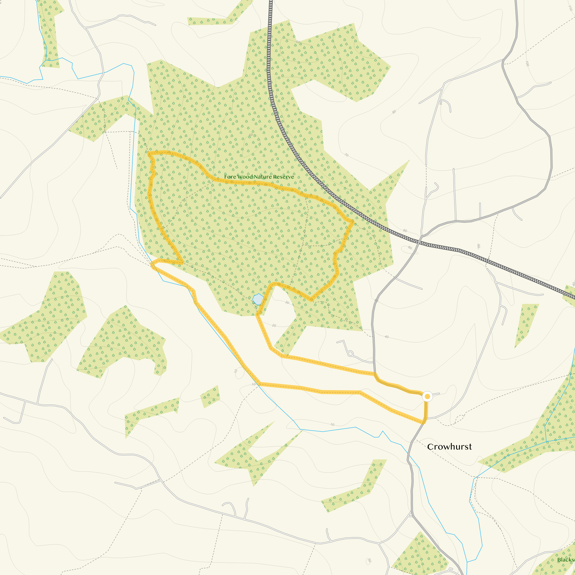 Route map for Crowhurst Walk 1, a 2.5 mile circular walk in Sussex