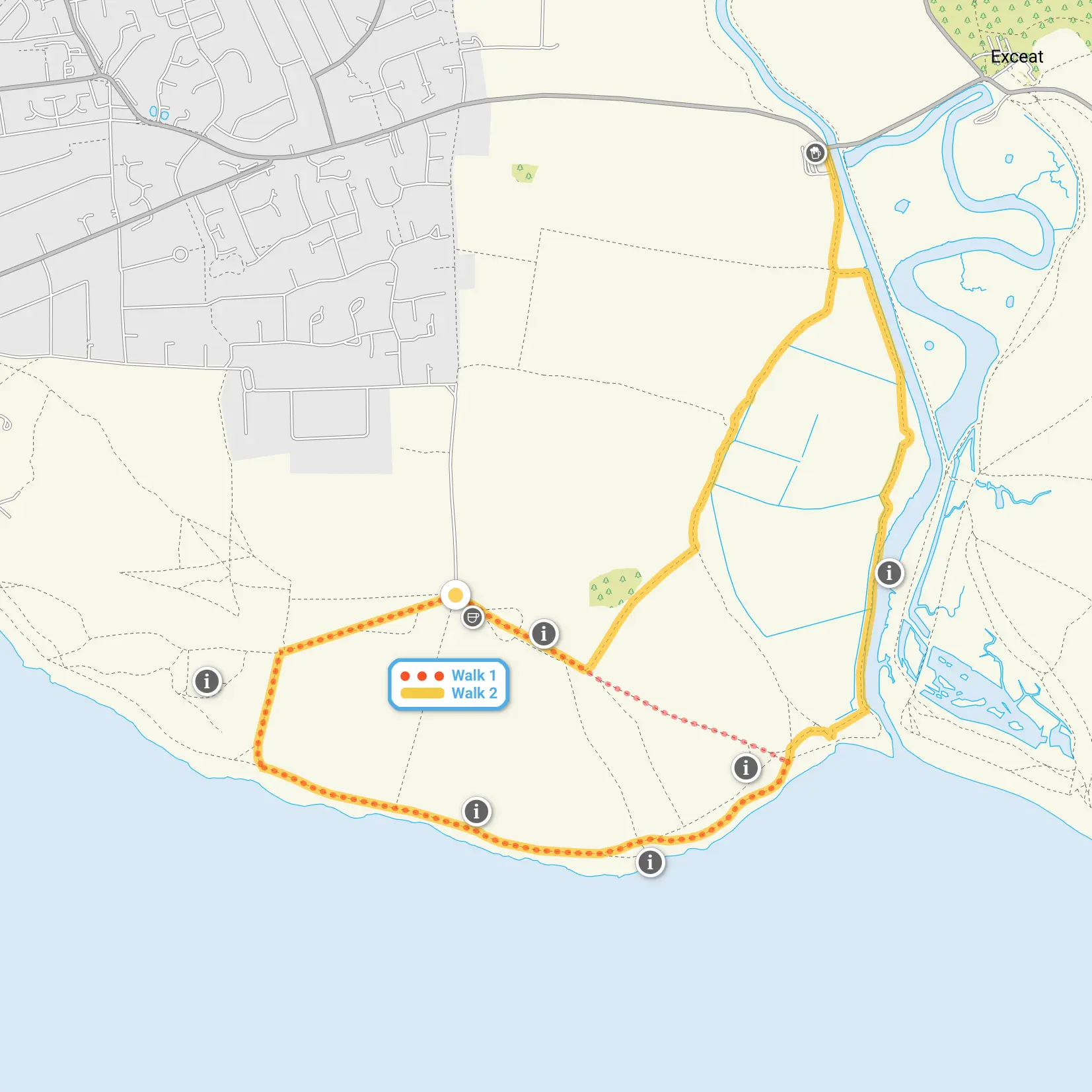 Route map for Cuckmere Haven Walk 1, a 2 mile circular walk in Sussex