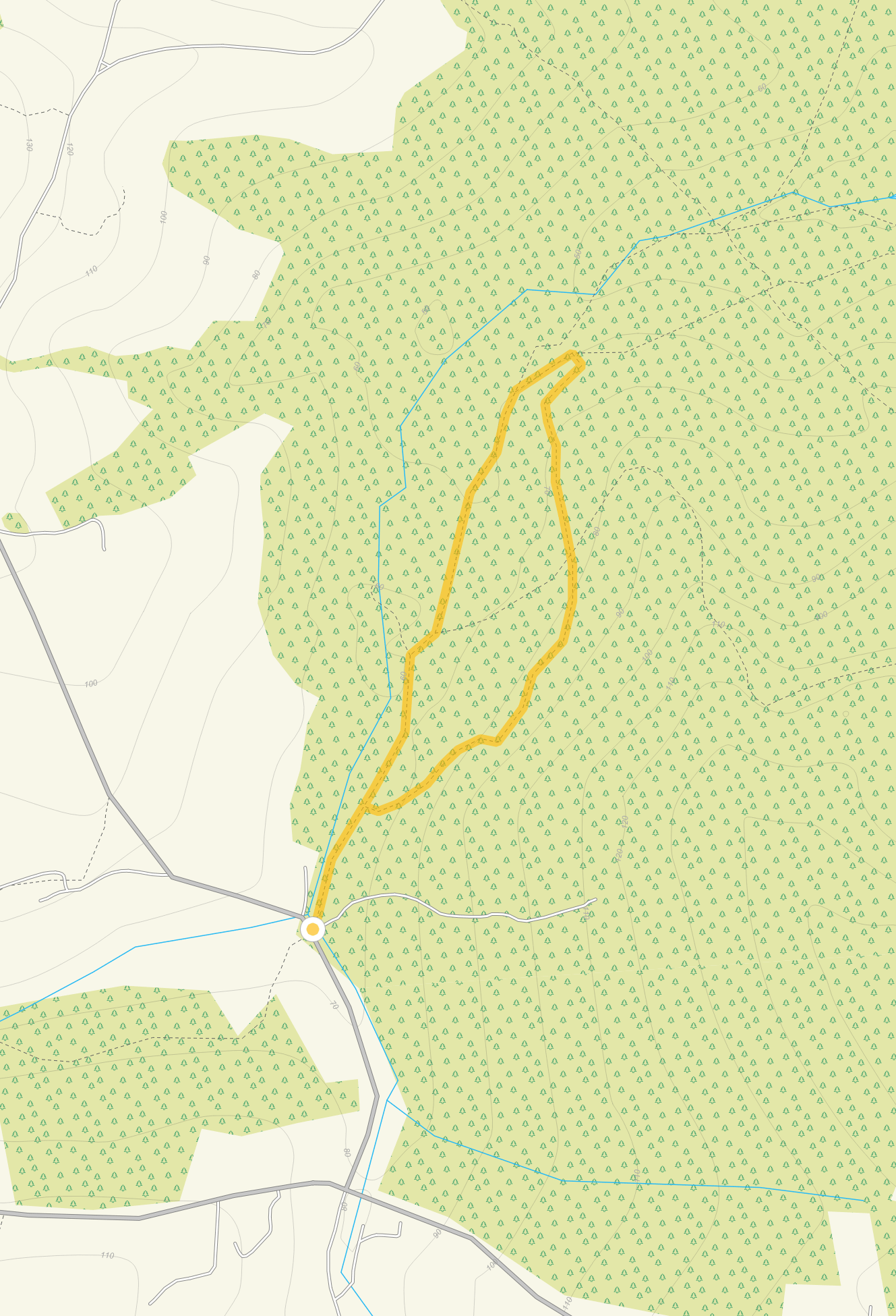 Route map for Darwell Wood Walk, a 1.25 mile circular walk in Sussex