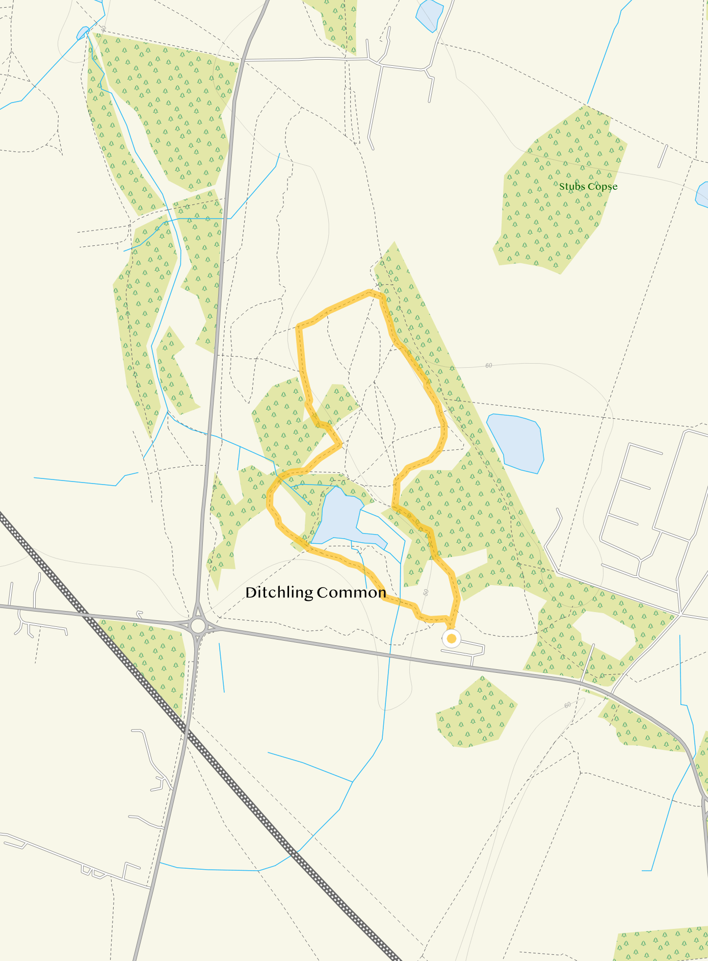 Route map for Ditchling Common Walk 1, a 1 mile circular walk in Sussex