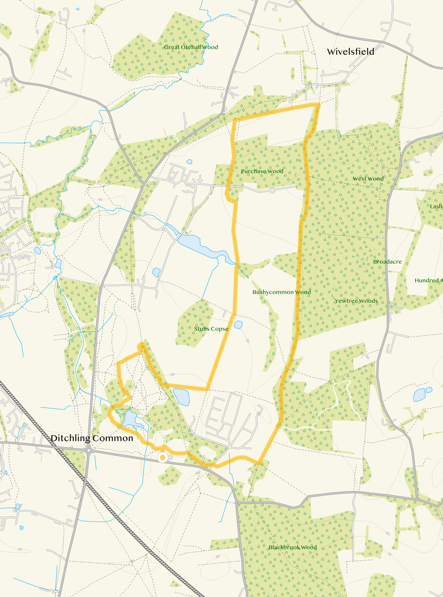 Route map for Ditchling Common Walk 2, a 3.5 mile circular walk in Sussex