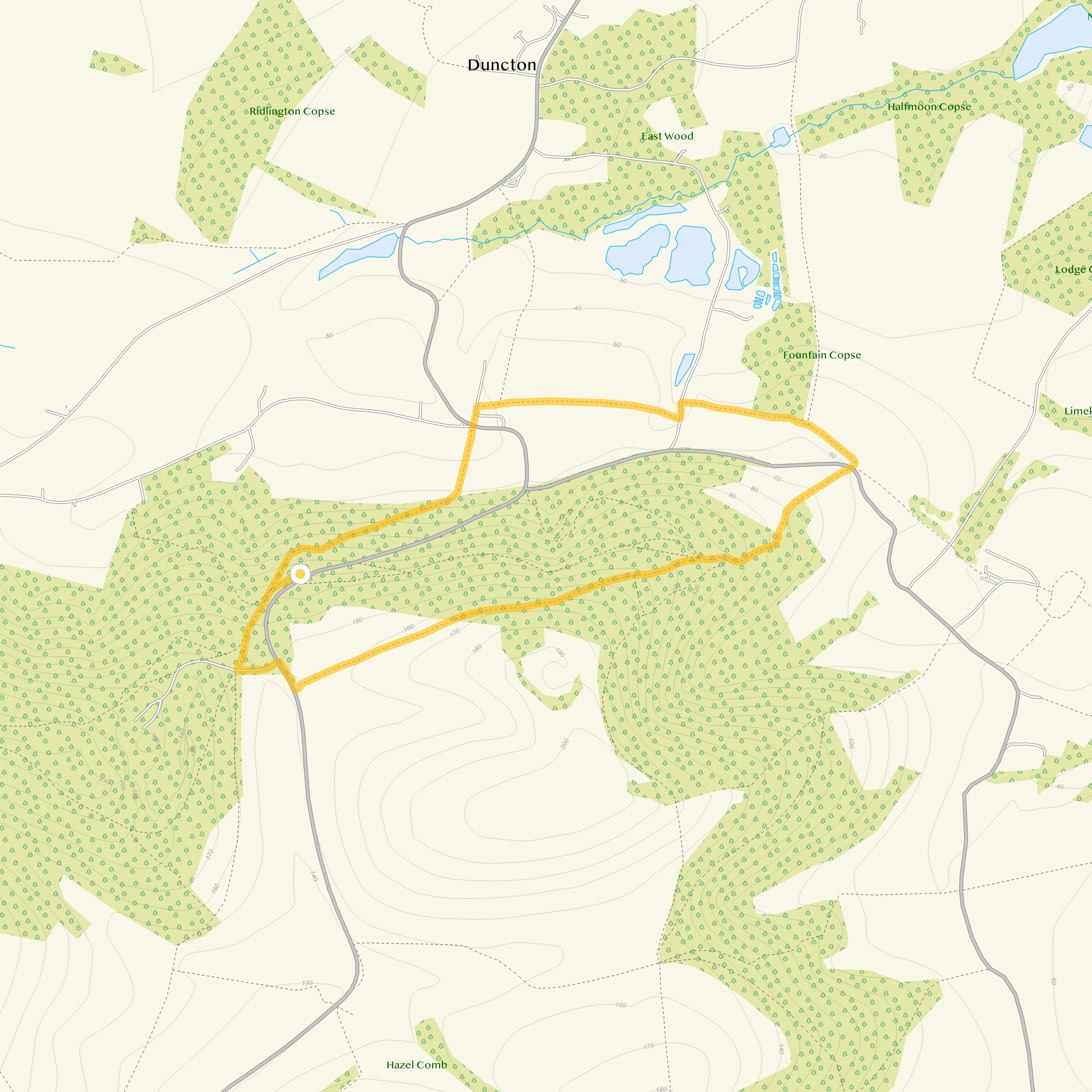 Route map for Duncton Hill Walk 1, a 2.25 mile circular walk in Sussex