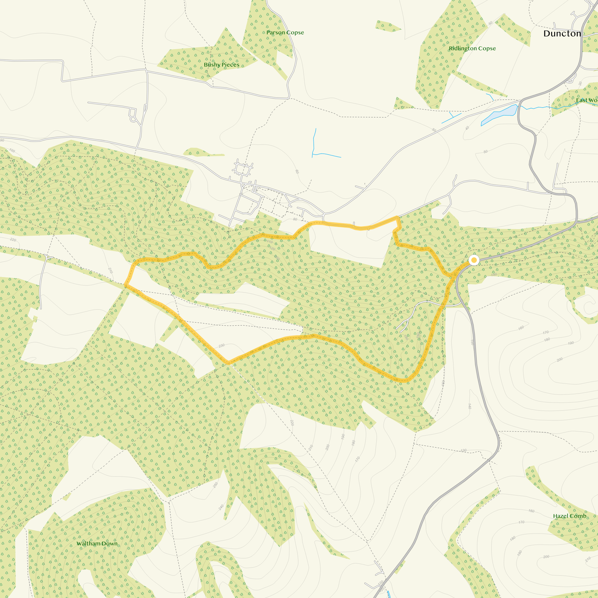 Route map for Duncton Hill Walk 2, a 2.75 mile circular walk in Sussex