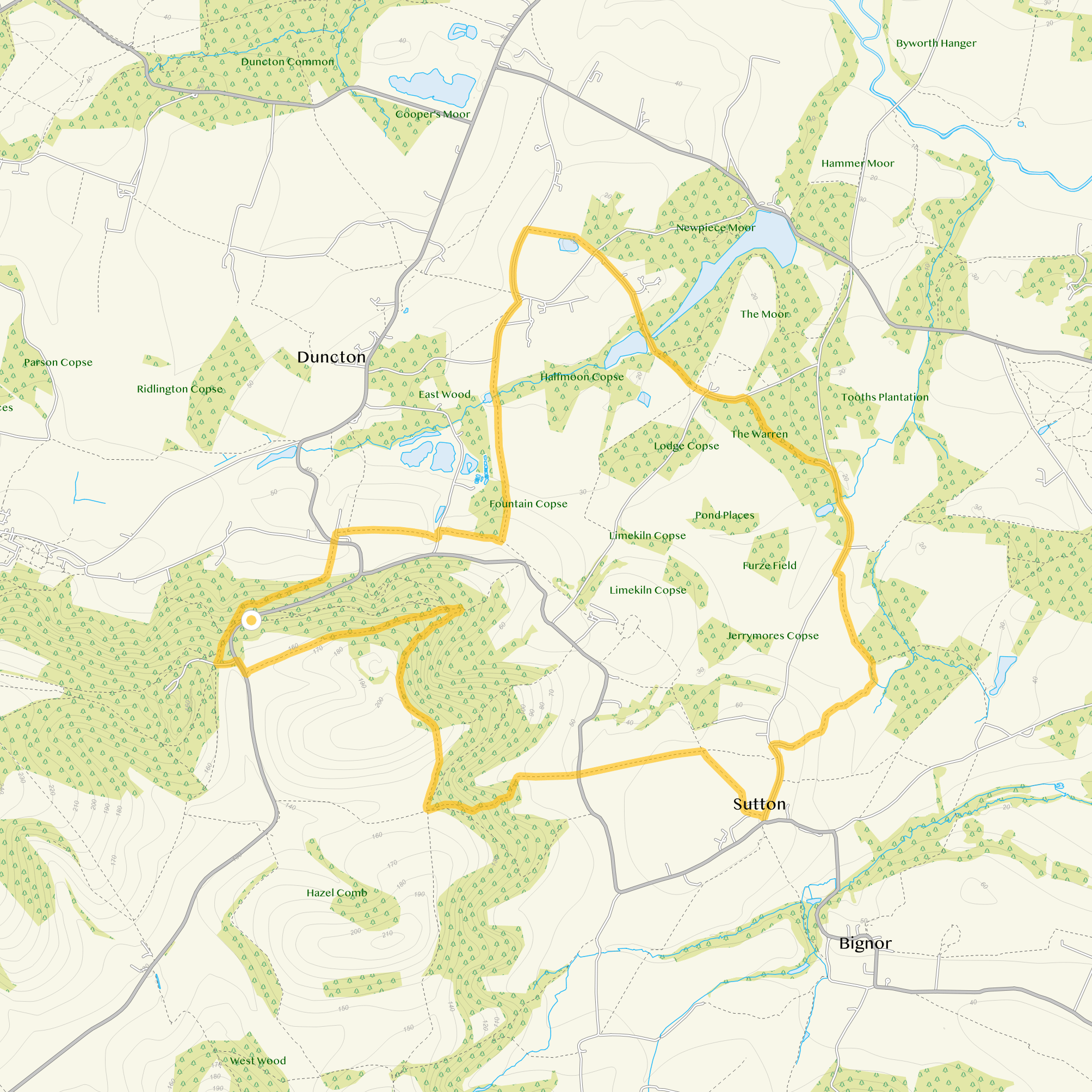 Route map for Duncton Hill Walk 3, a 7.25 mile circular walk in Sussex
