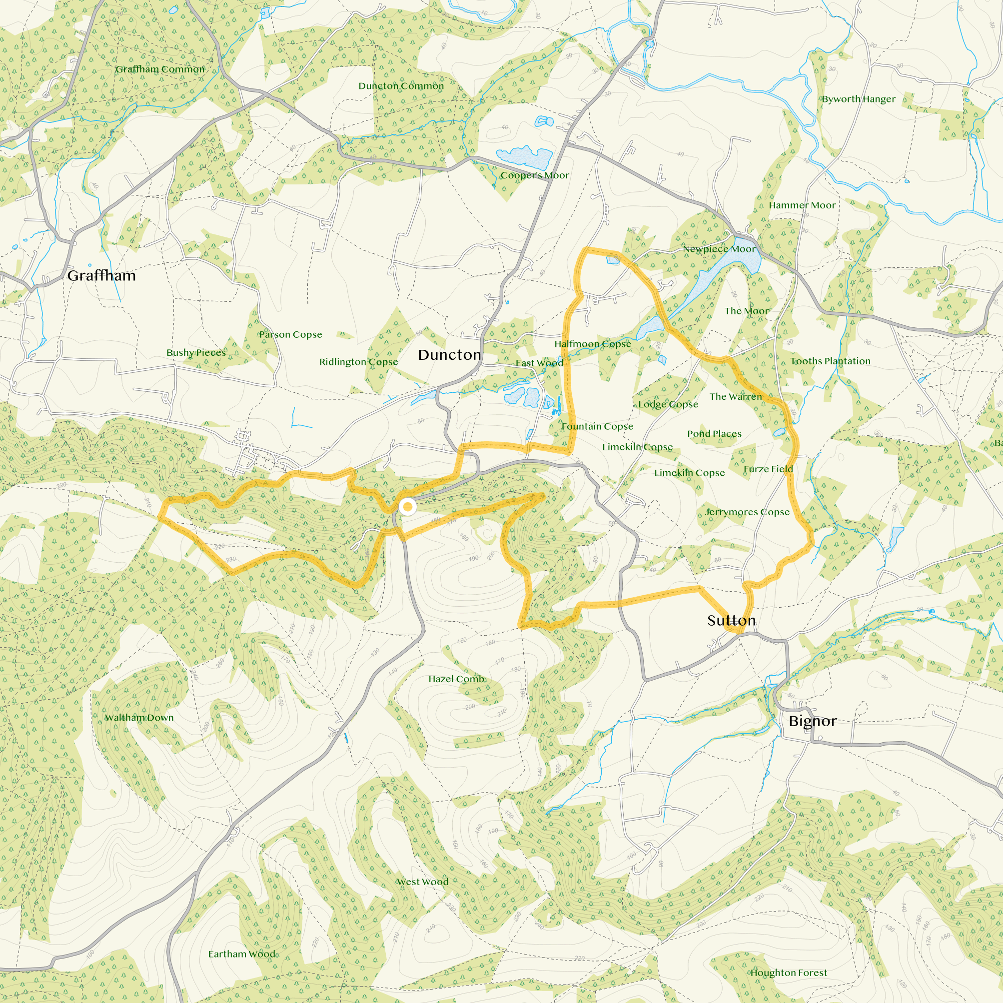 Route map for Duncton Hill Walk 4, a 9.75 mile circular walk in Sussex