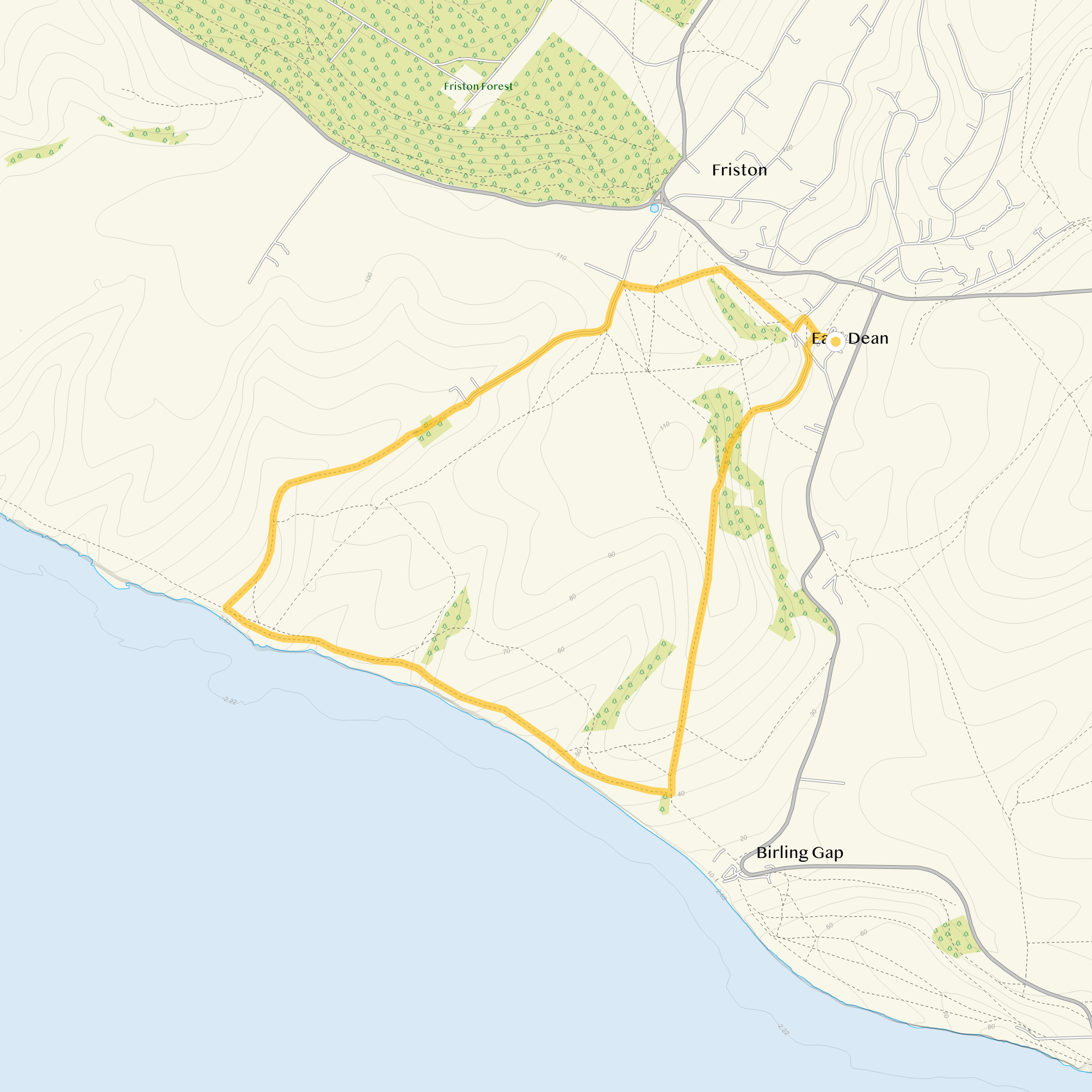 Route map for East Dean East Sussex Walk, a 3.75 mile circular walk