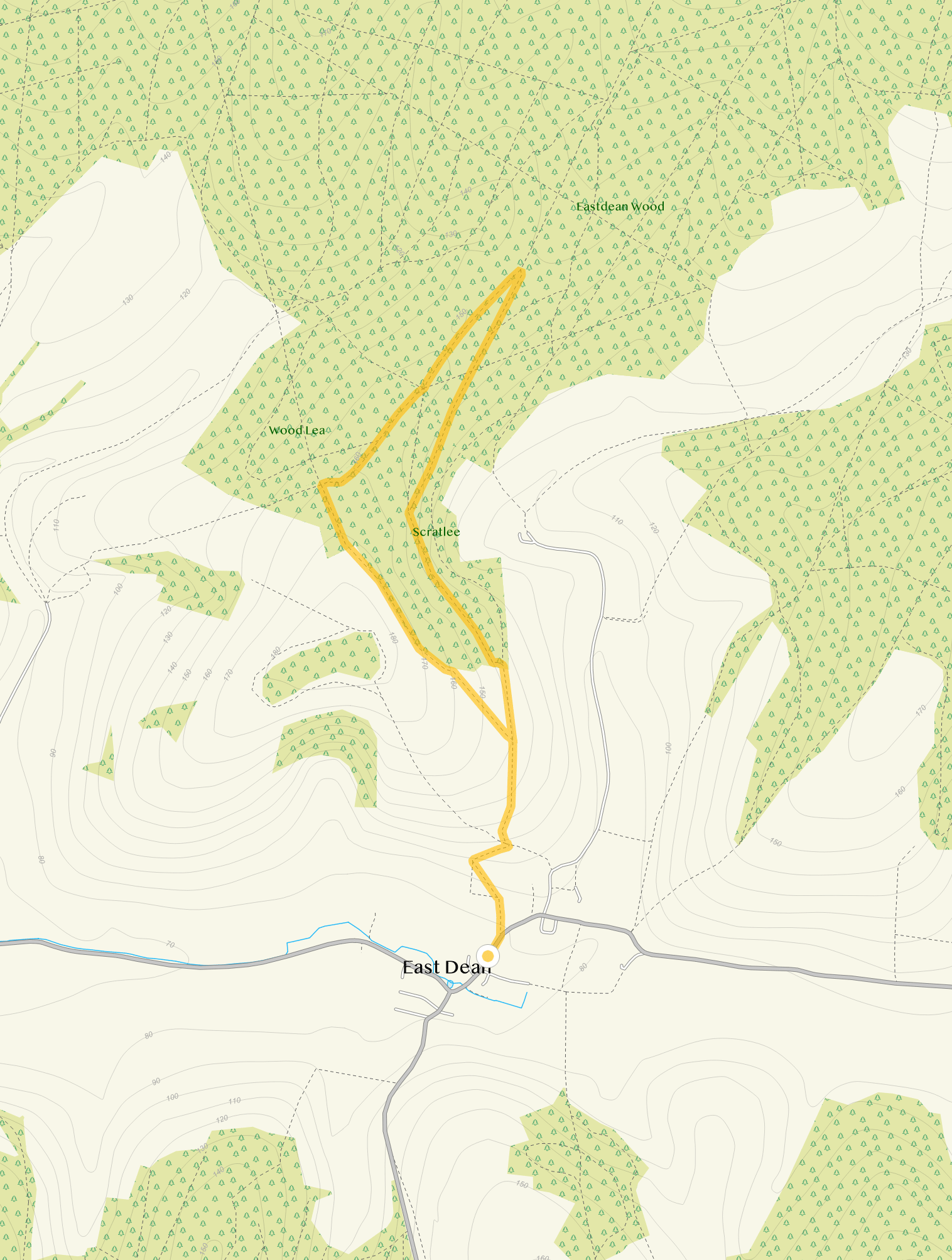Route map for East Dean West Sussex Walk 1, a 3 mile circular walk