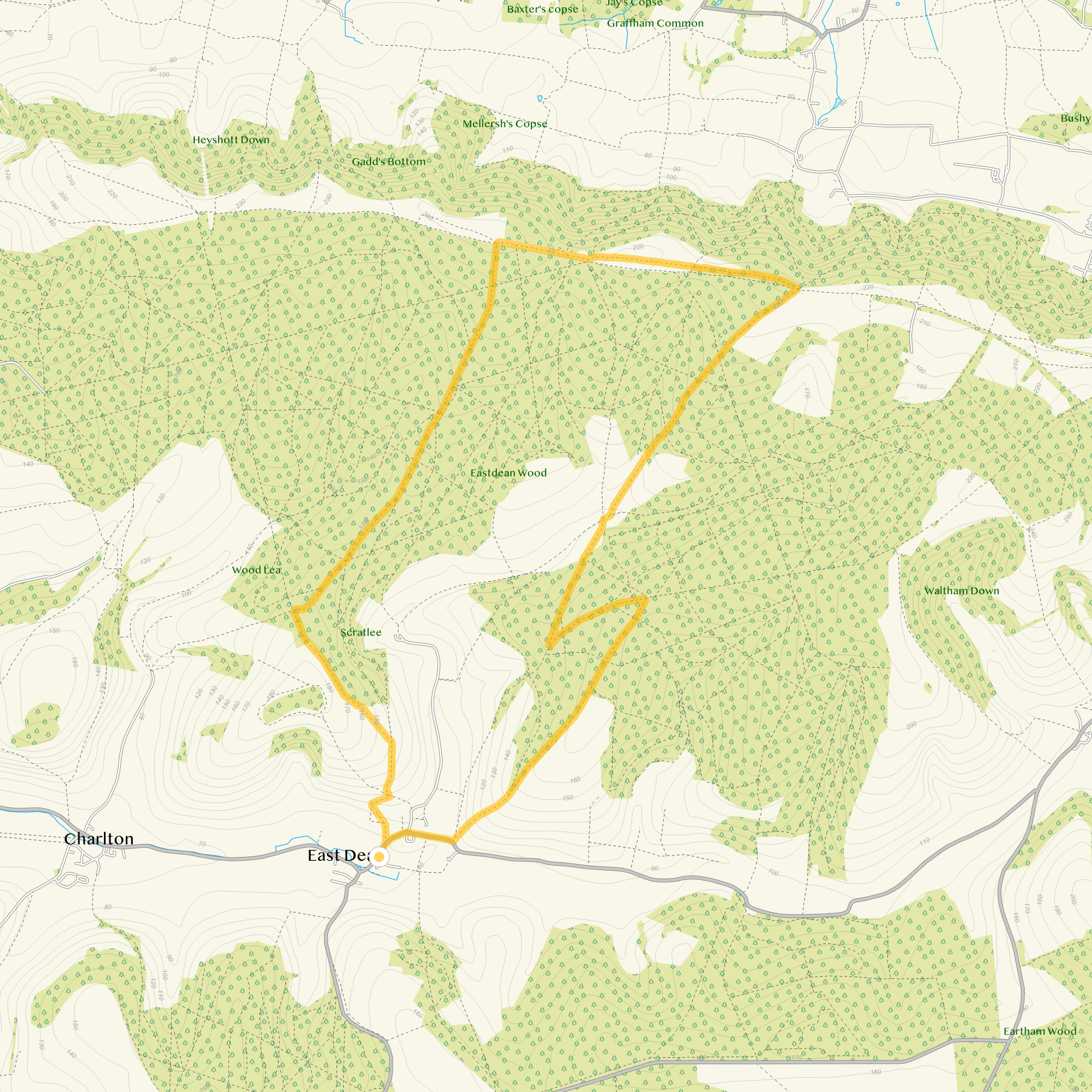 Route map for East Dean West Sussex Walk 2, a 6.75 mile circular walk