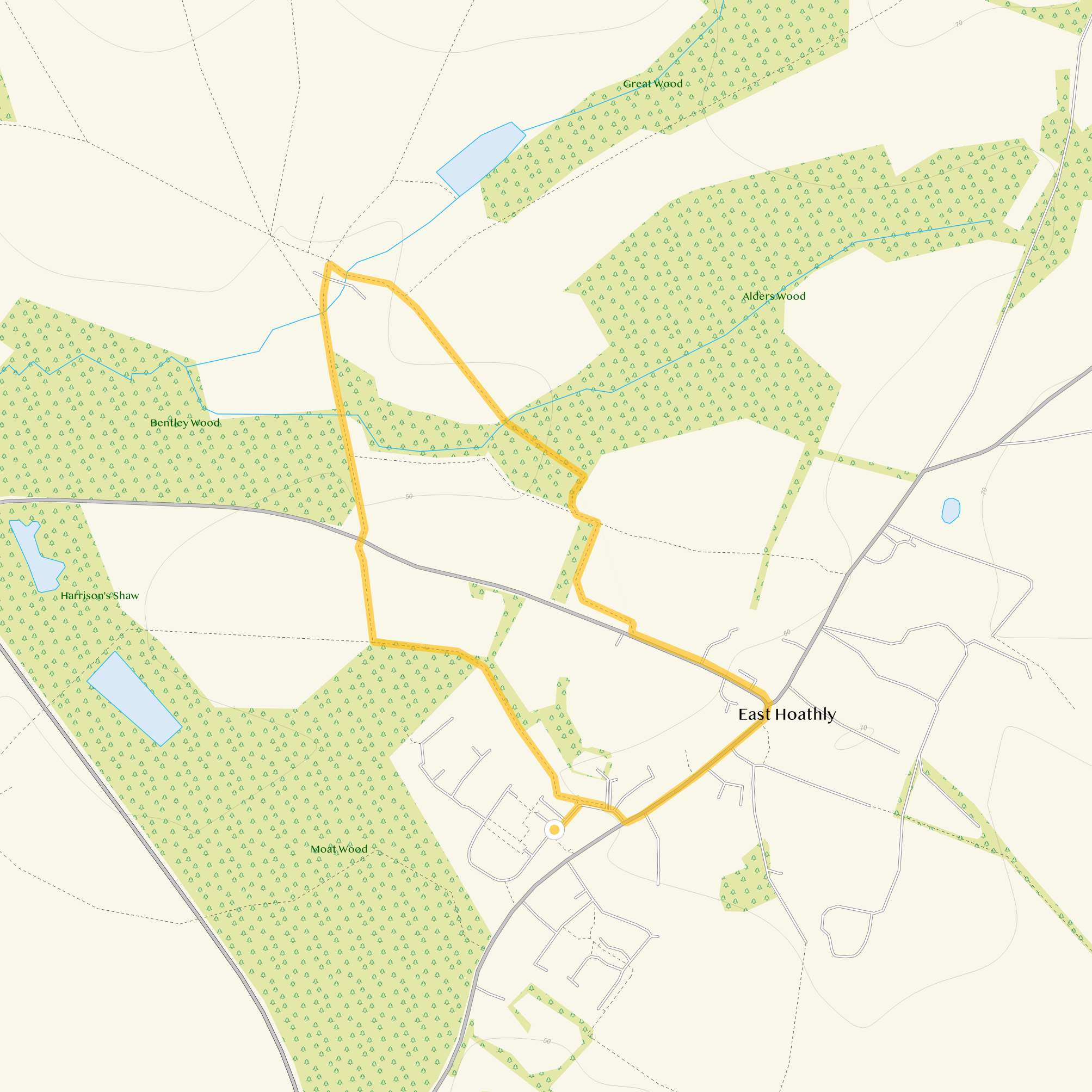 Route map for East Hoathly Walk, a 1.5 mile circular walk in Sussex