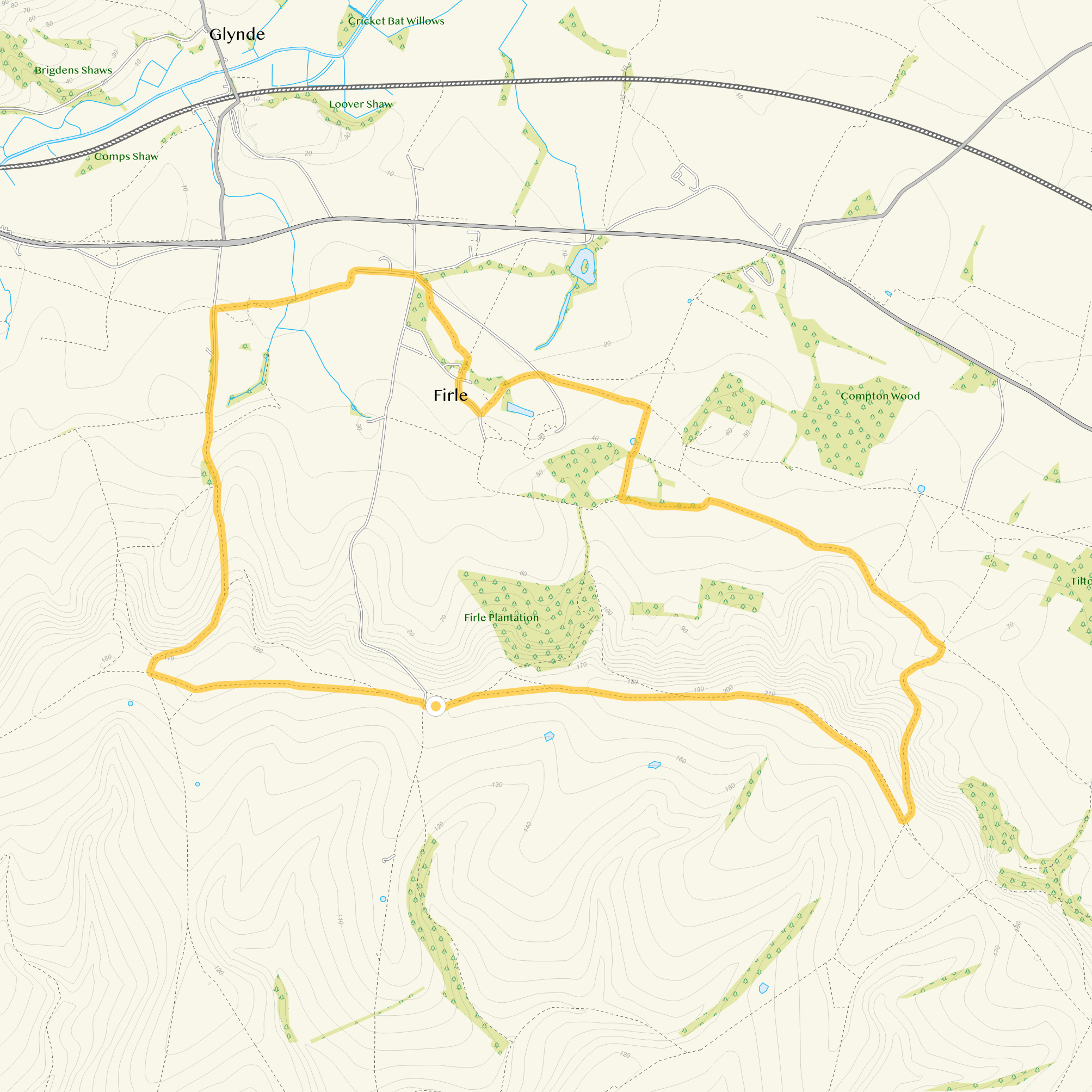 Route map for Firle Beacon Walk 3, a 7.25 mile circular walk in Sussex