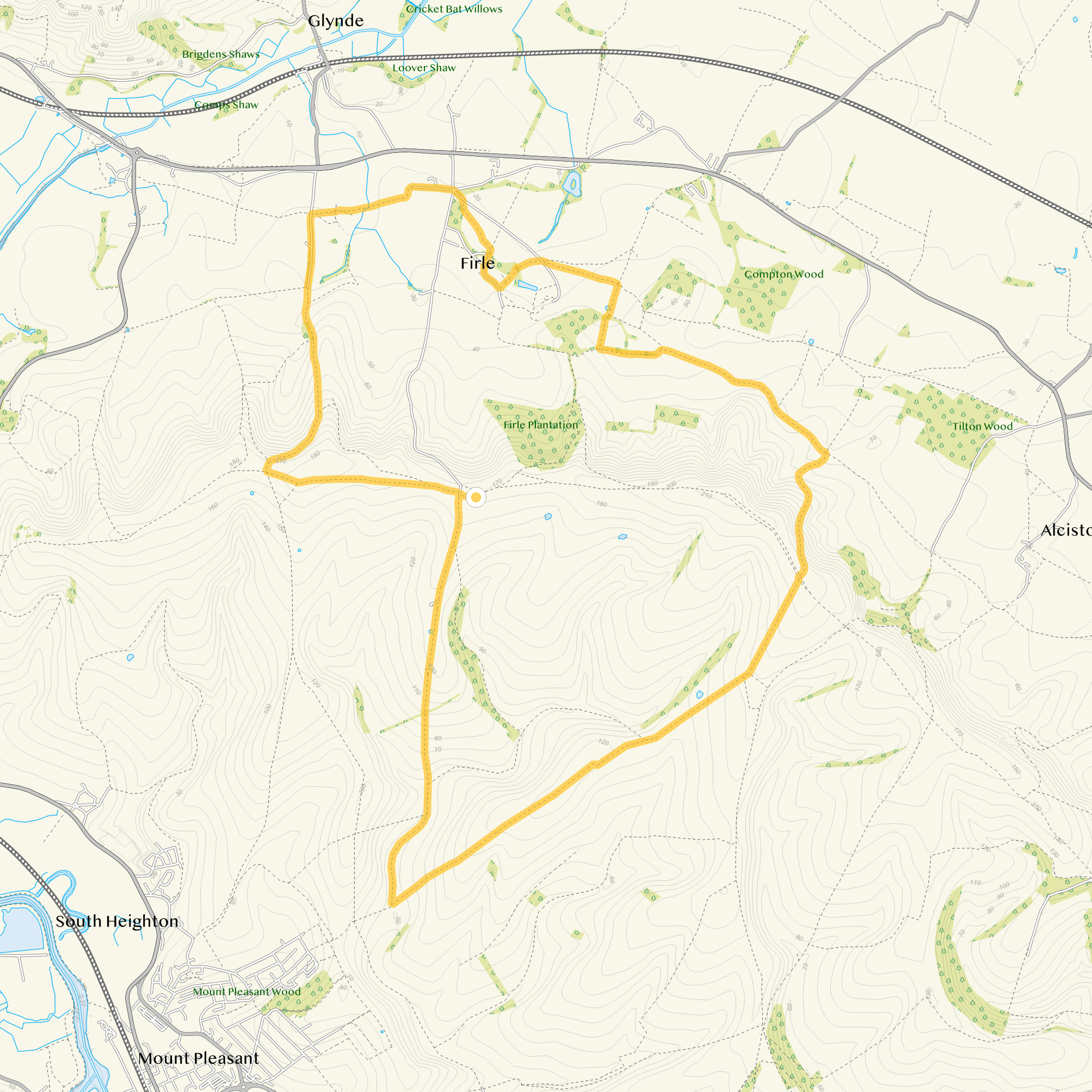 Route map for Firle Beacon Walk 4, a 9.75 mile circular walk in Sussex