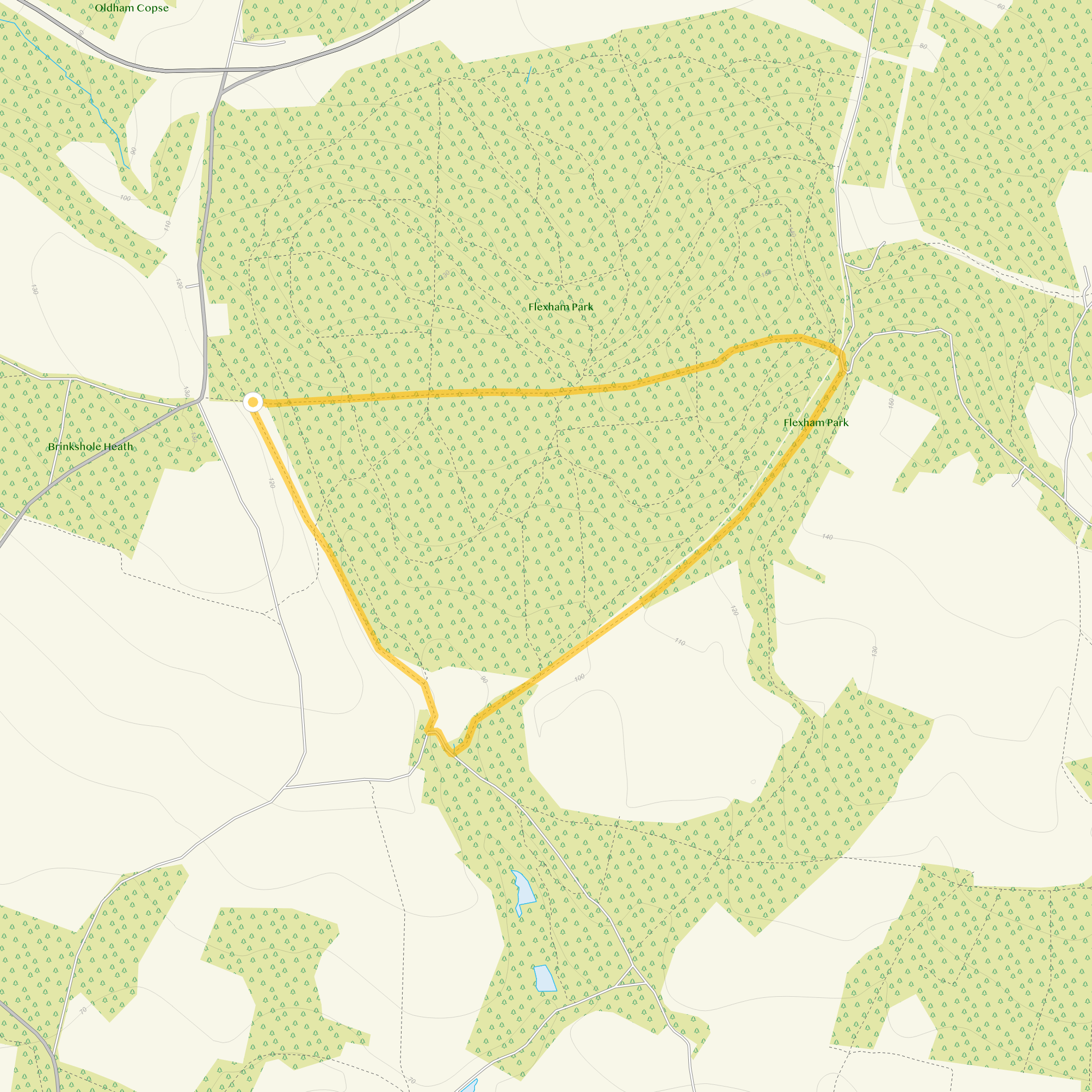 Route map for Flexham Park Walk, a 2 mile circular walk in Sussex