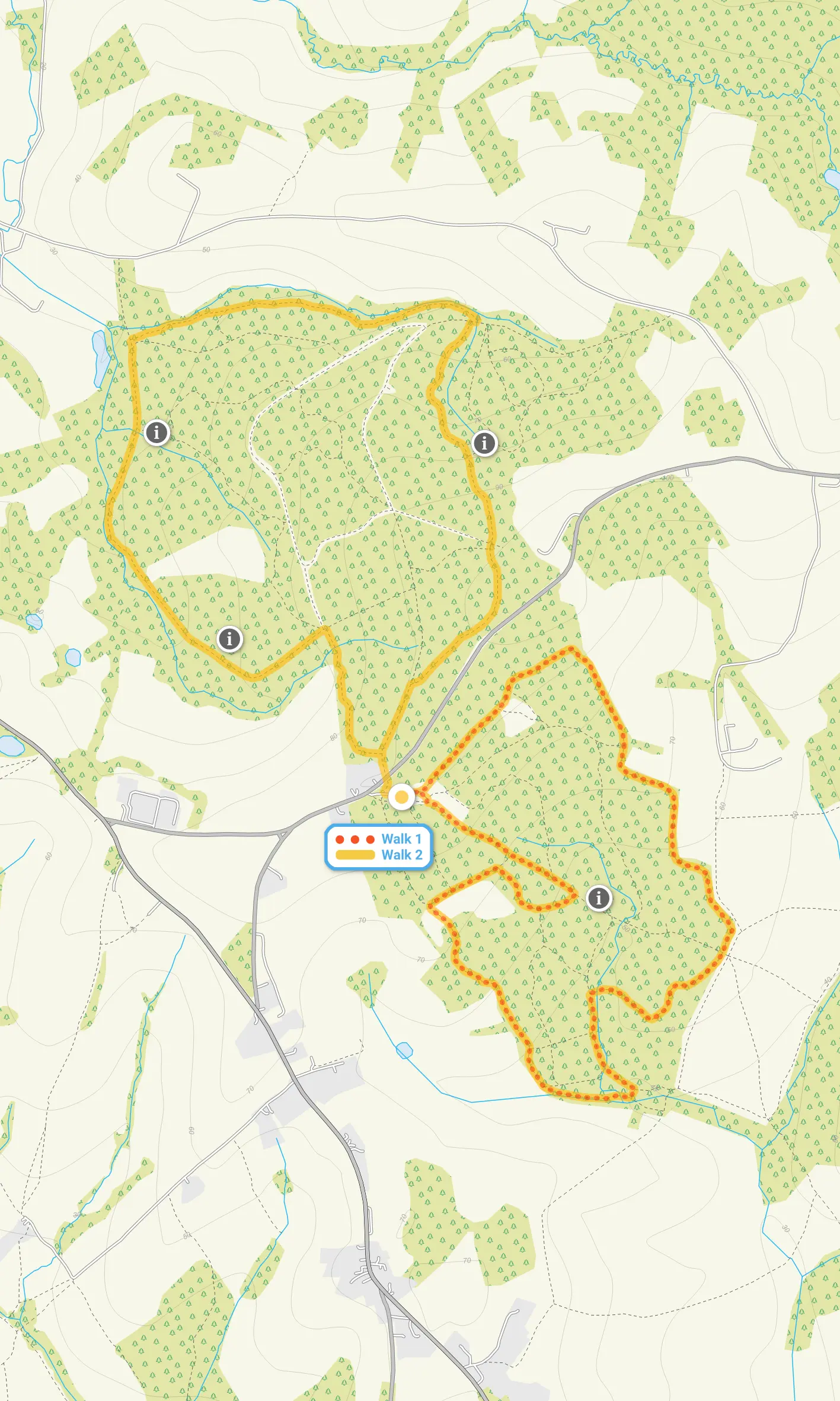 Route map for Footland Wood Walk 1, a 2.25 mile circular walk in Sussex