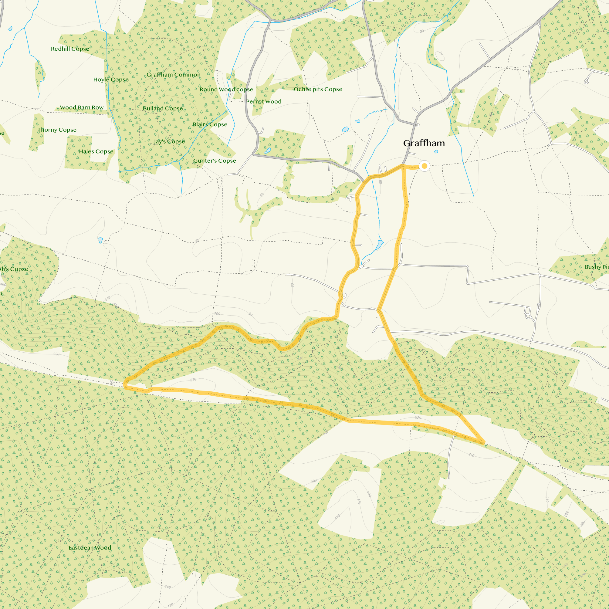 Route map for Graffham Walk, a 4.25 mile circular walk in Sussex
