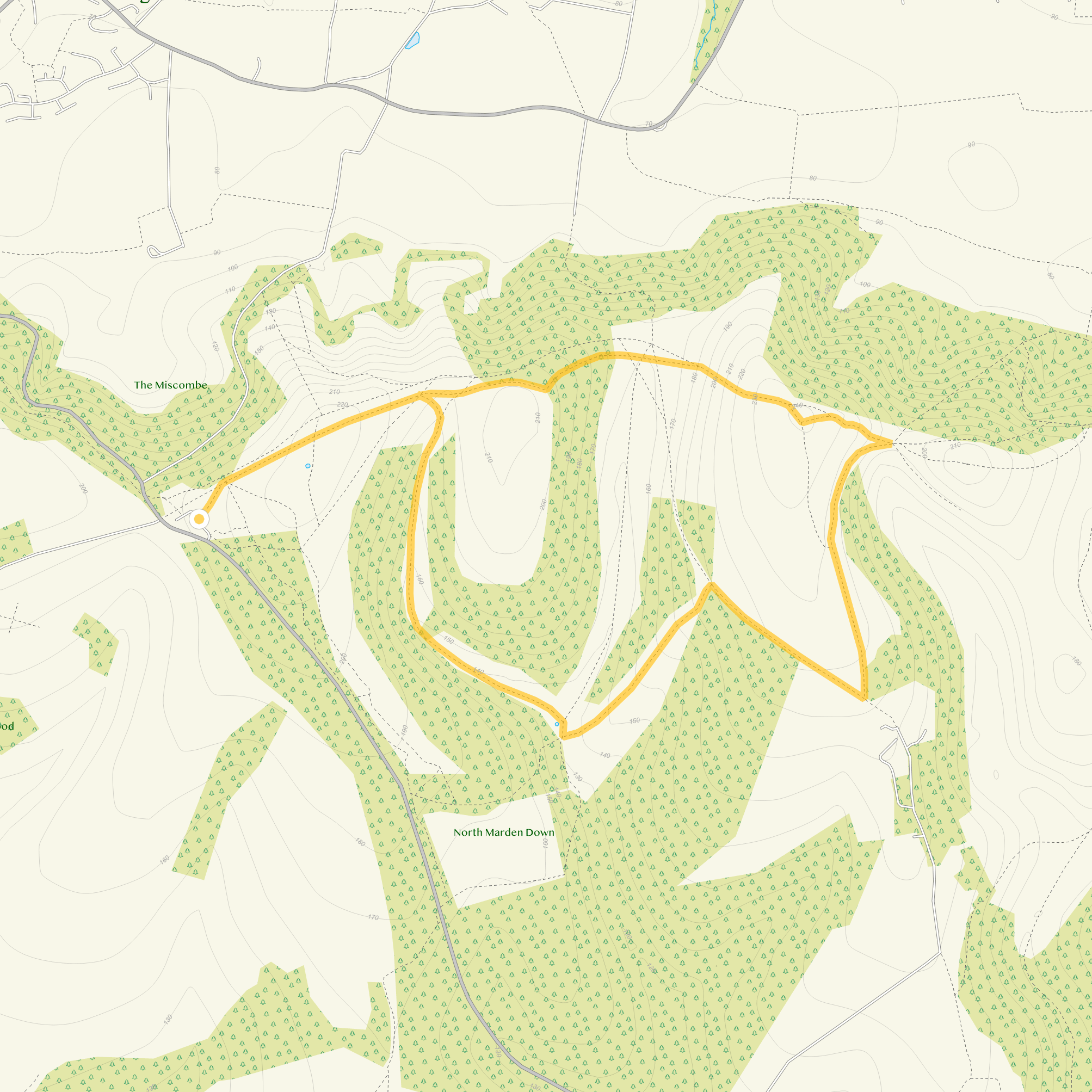 Route map for Harting Downs Walk 2, a 3.75 mile circular walk in Sussex