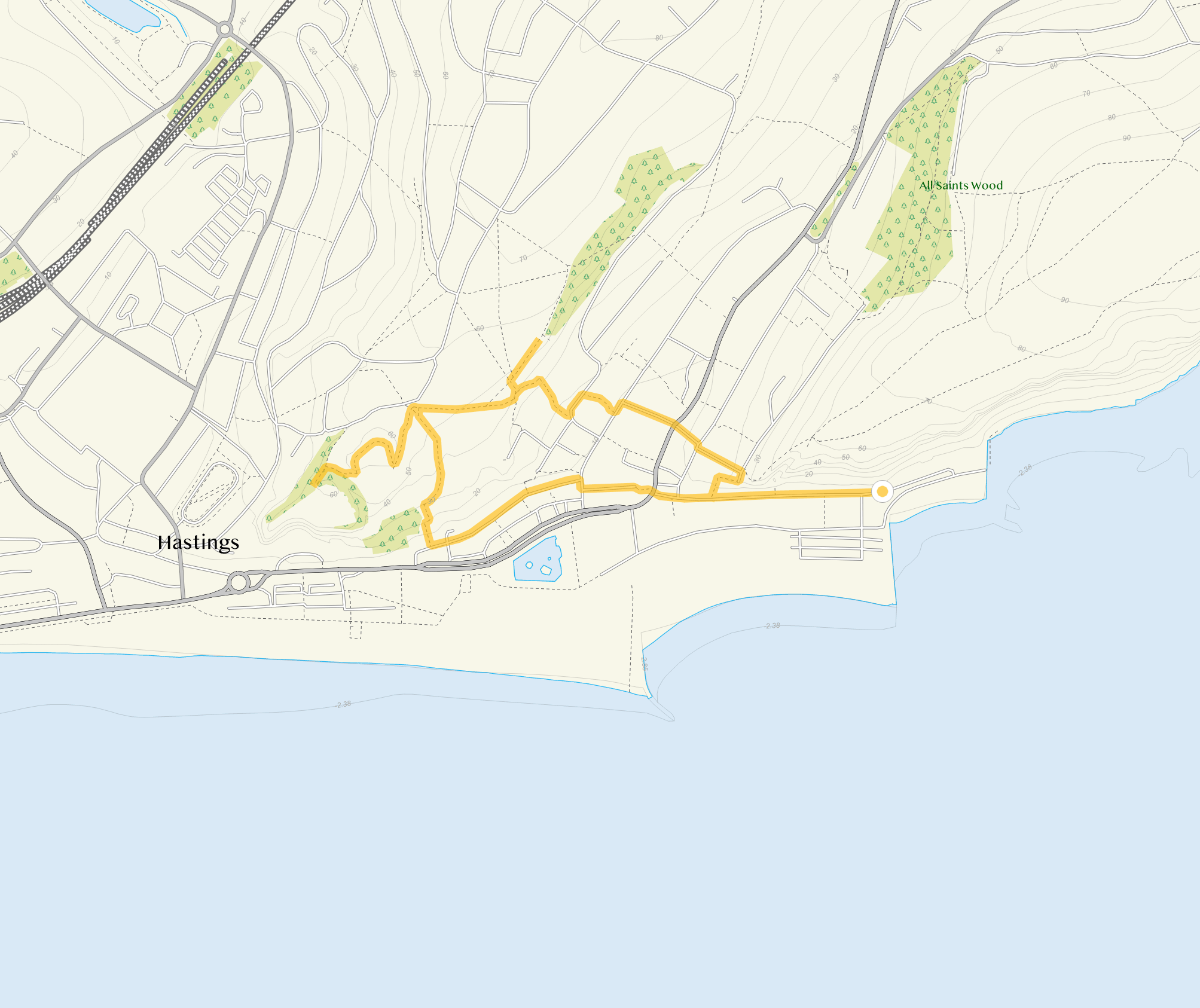 Route map for Hastings Walk 3, a 1.75 mile circular walk in Sussex