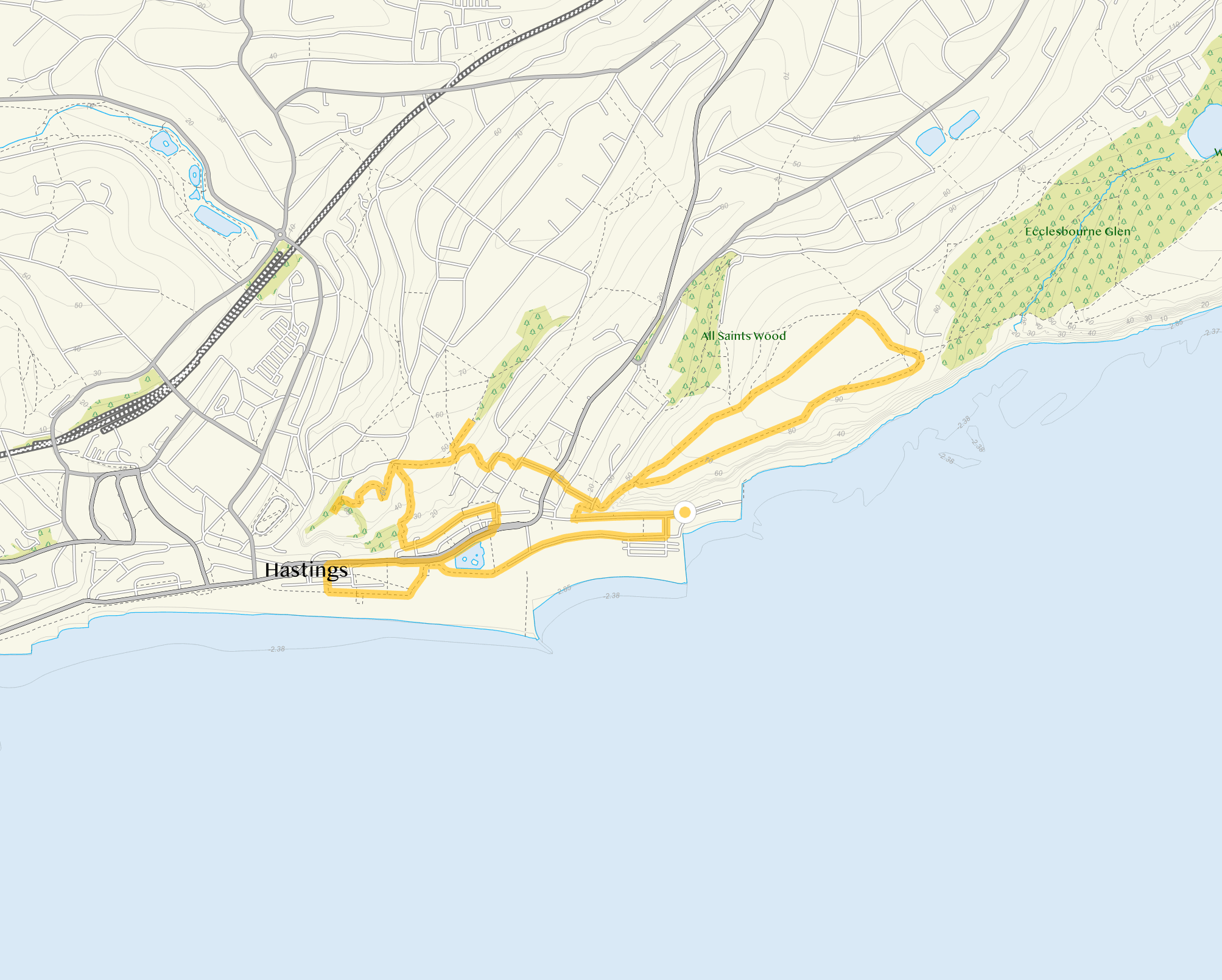 Route map for Hastings Walk 4, a 3.5 mile circular walk in Sussex
