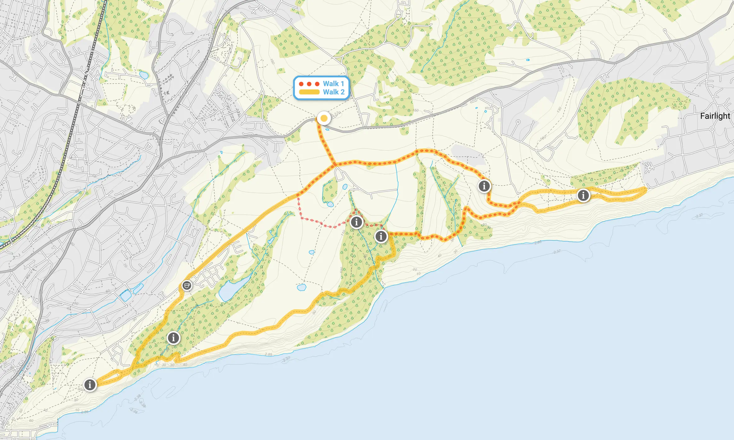 Route map for Hastings Country Park Walk 1, a 3 mile circular walk in Sussex
