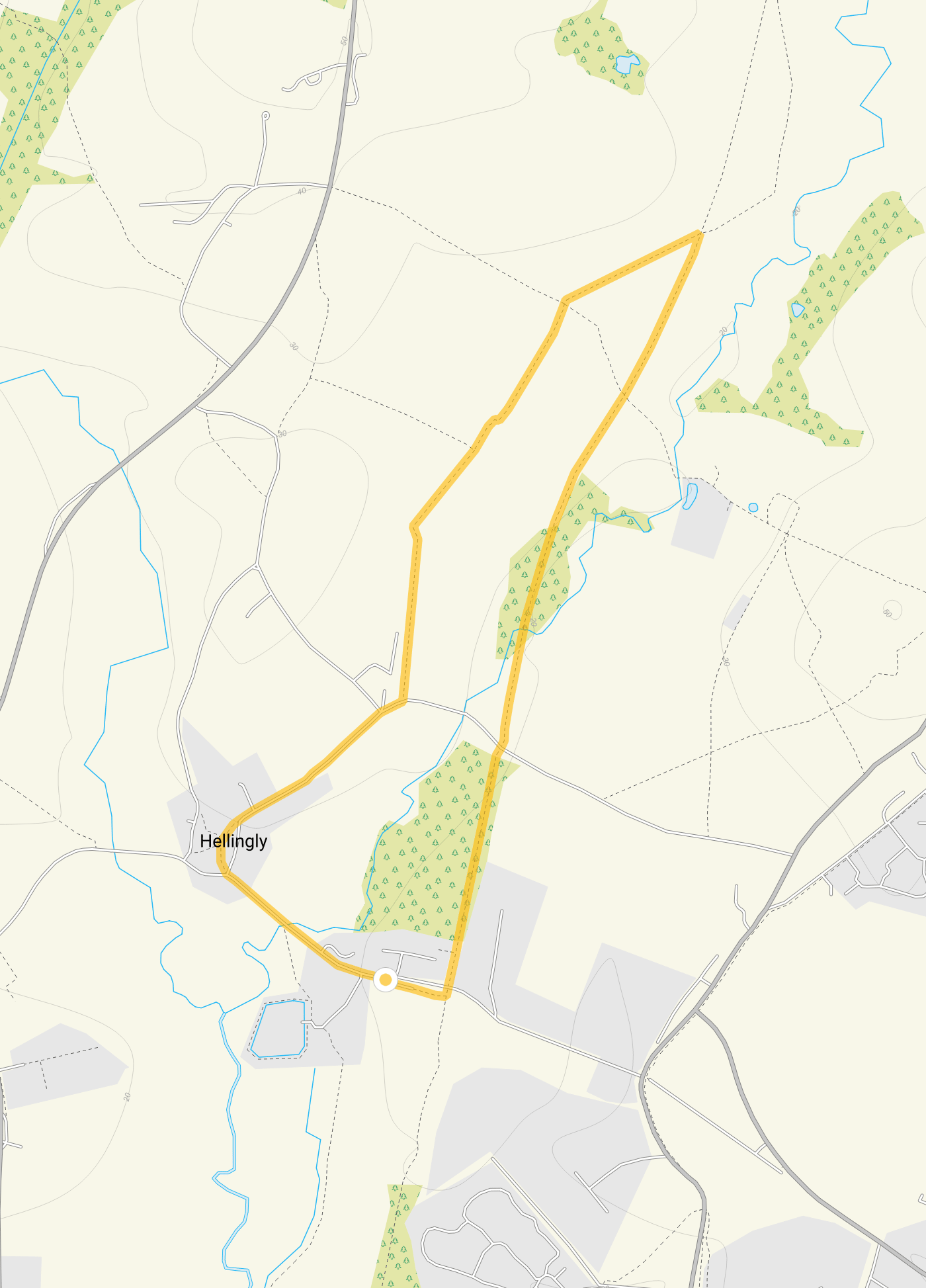 Route map for Hellingly Walk 1, a 2 mile circular walk in Sussex