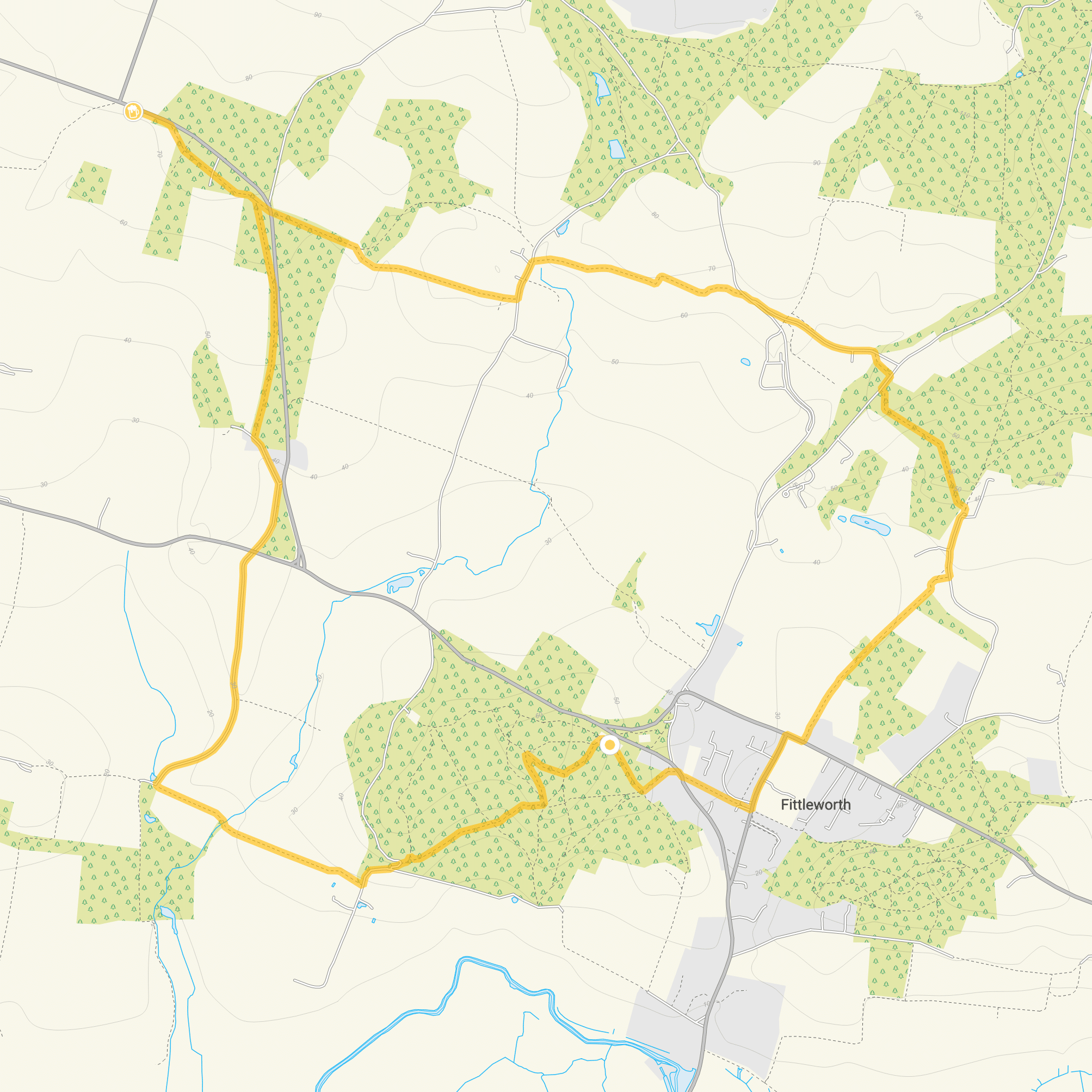 Route map for Hesworth Common Walk 2, a 5.25 mile circular walk in Sussex
