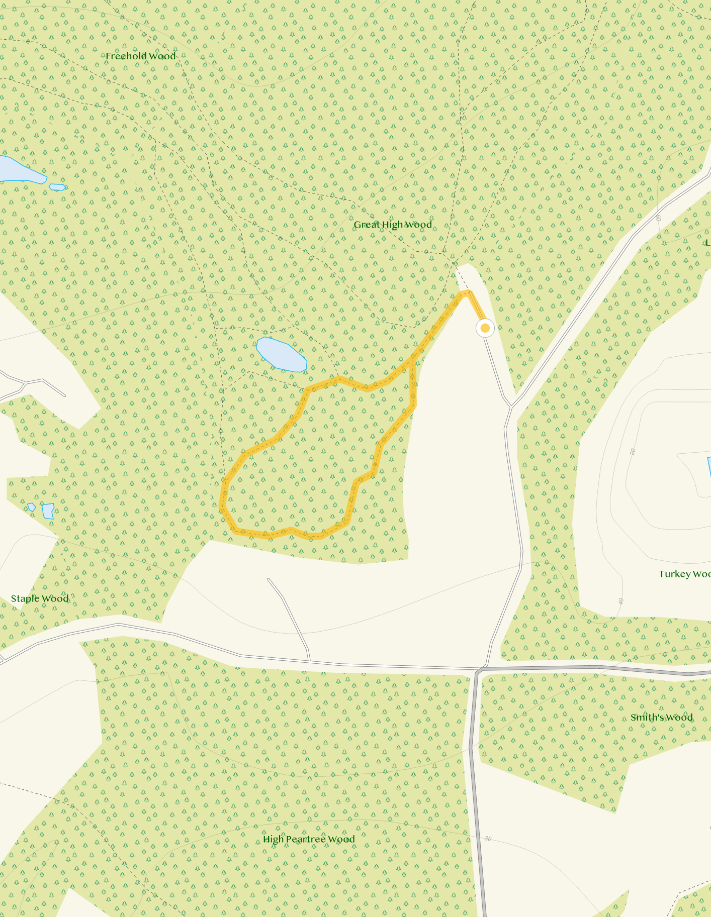 Route map for High Woods Walk 1, a 0.5 mile circular walk in Sussex
