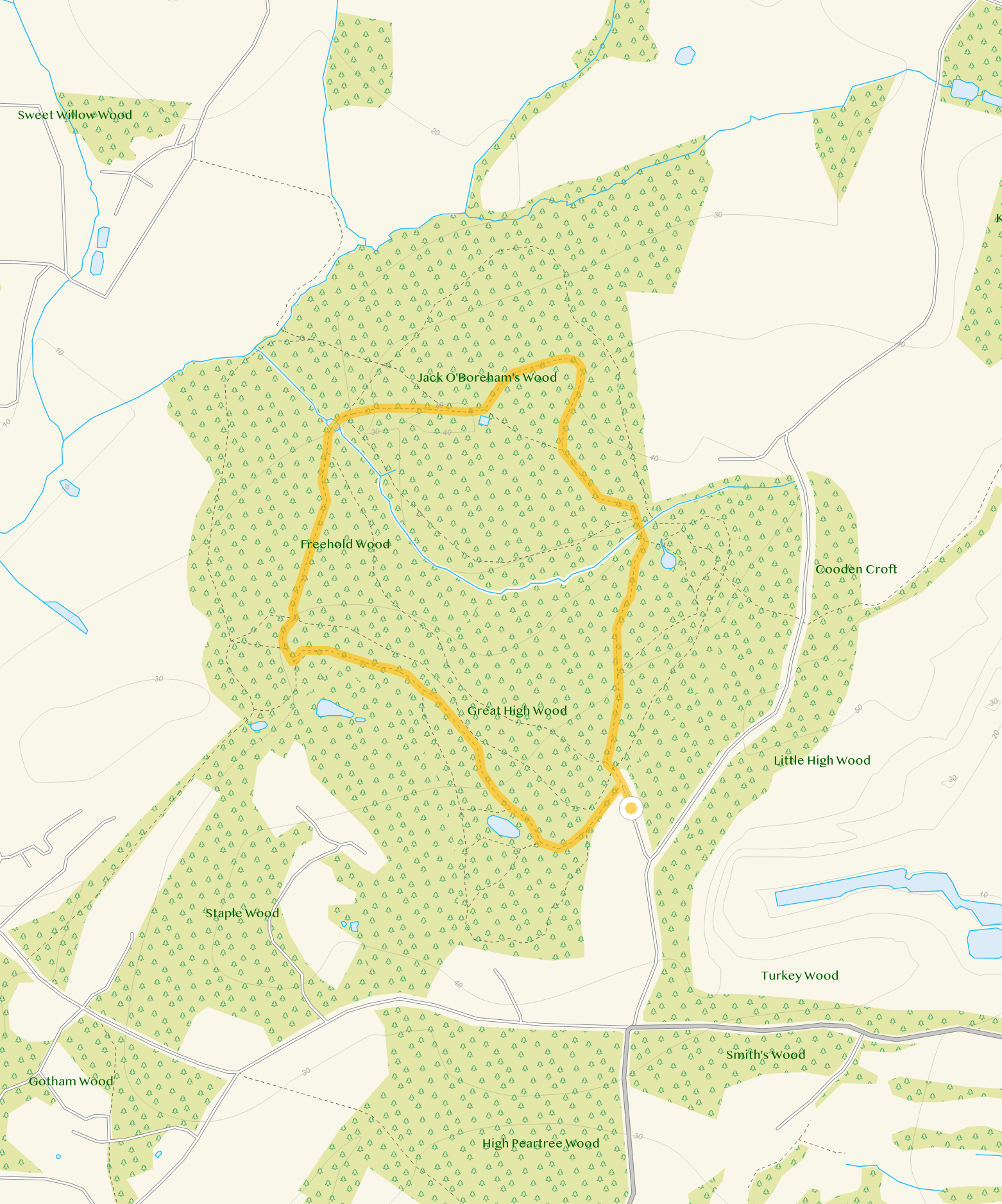 Route map for High Woods Walk 3, a 1.25 mile circular walk in Sussex