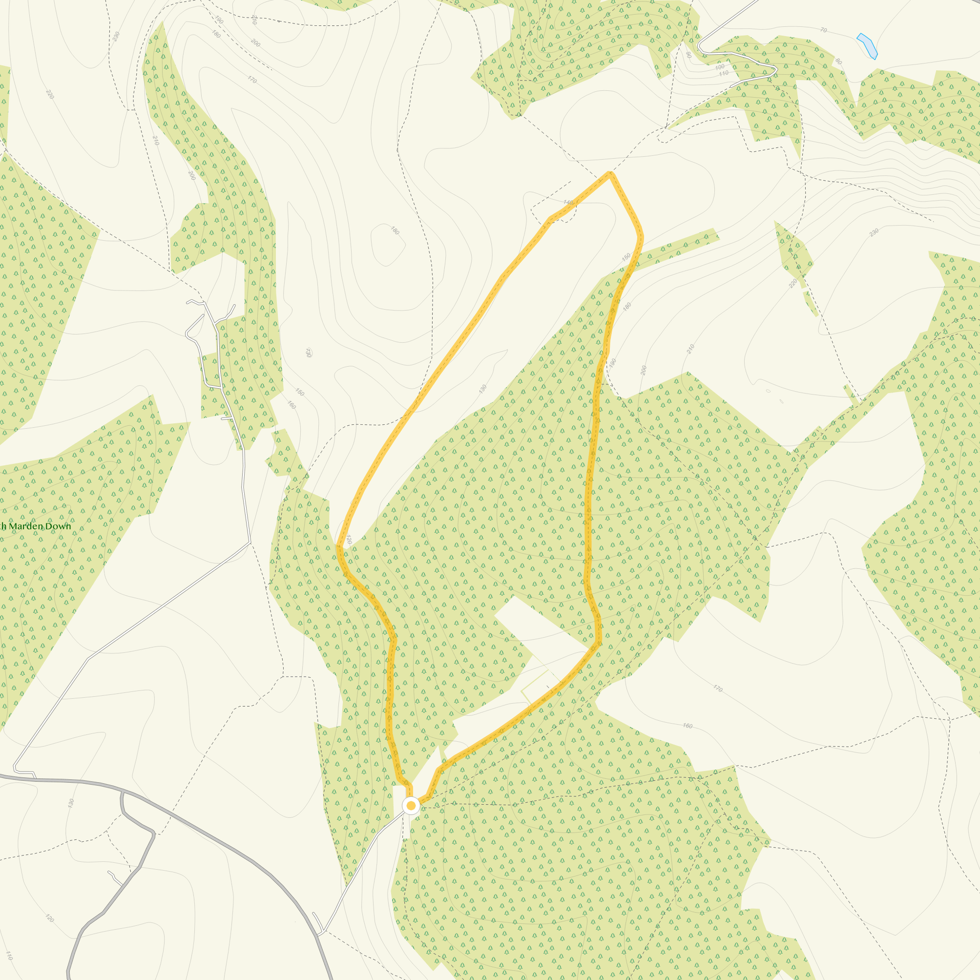 Route map for Hooksway Walk 1, a 2.5 mile circular walk in Sussex