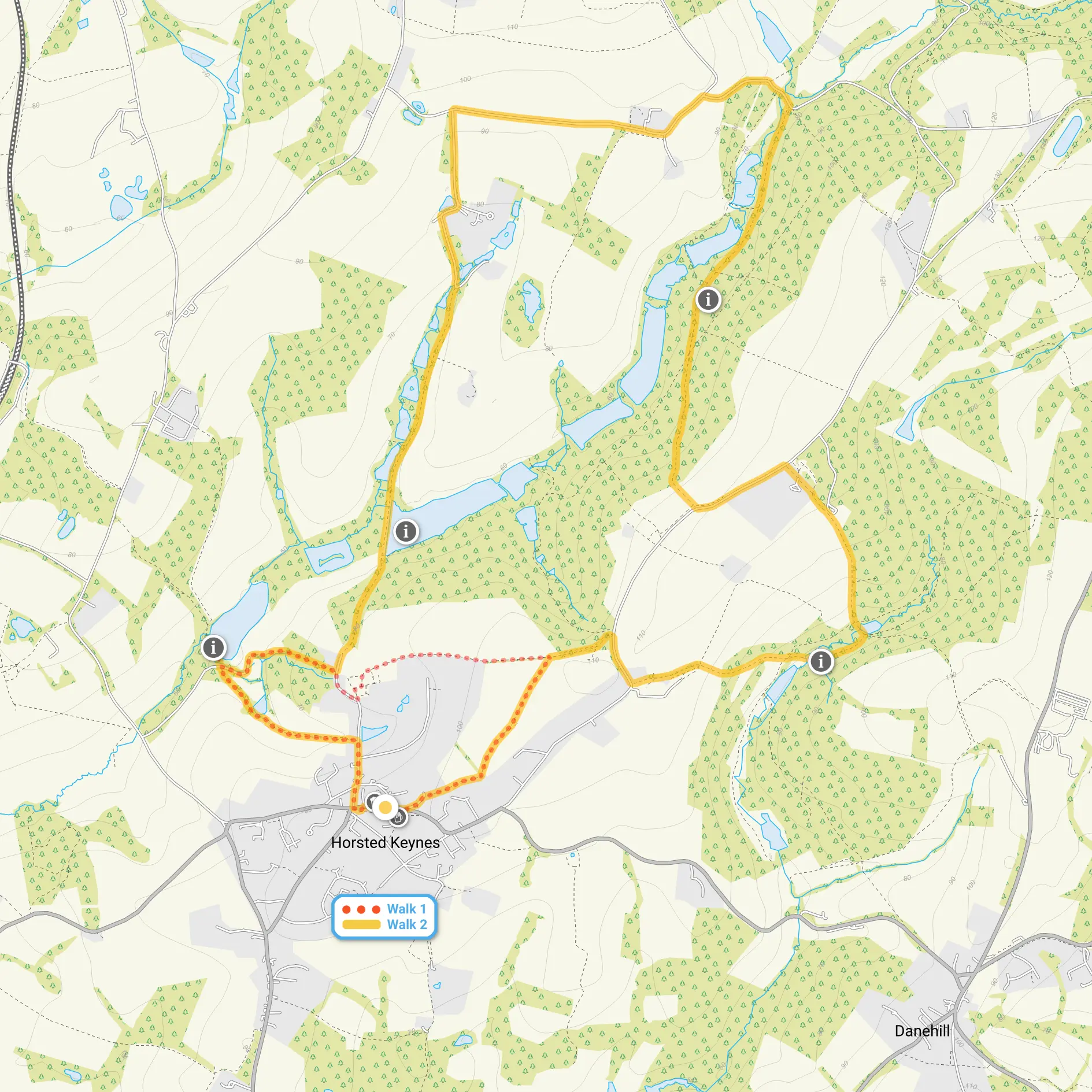 Route map for Horsted Keynes Walk 1, a 1.75 mile circular walk in Sussex