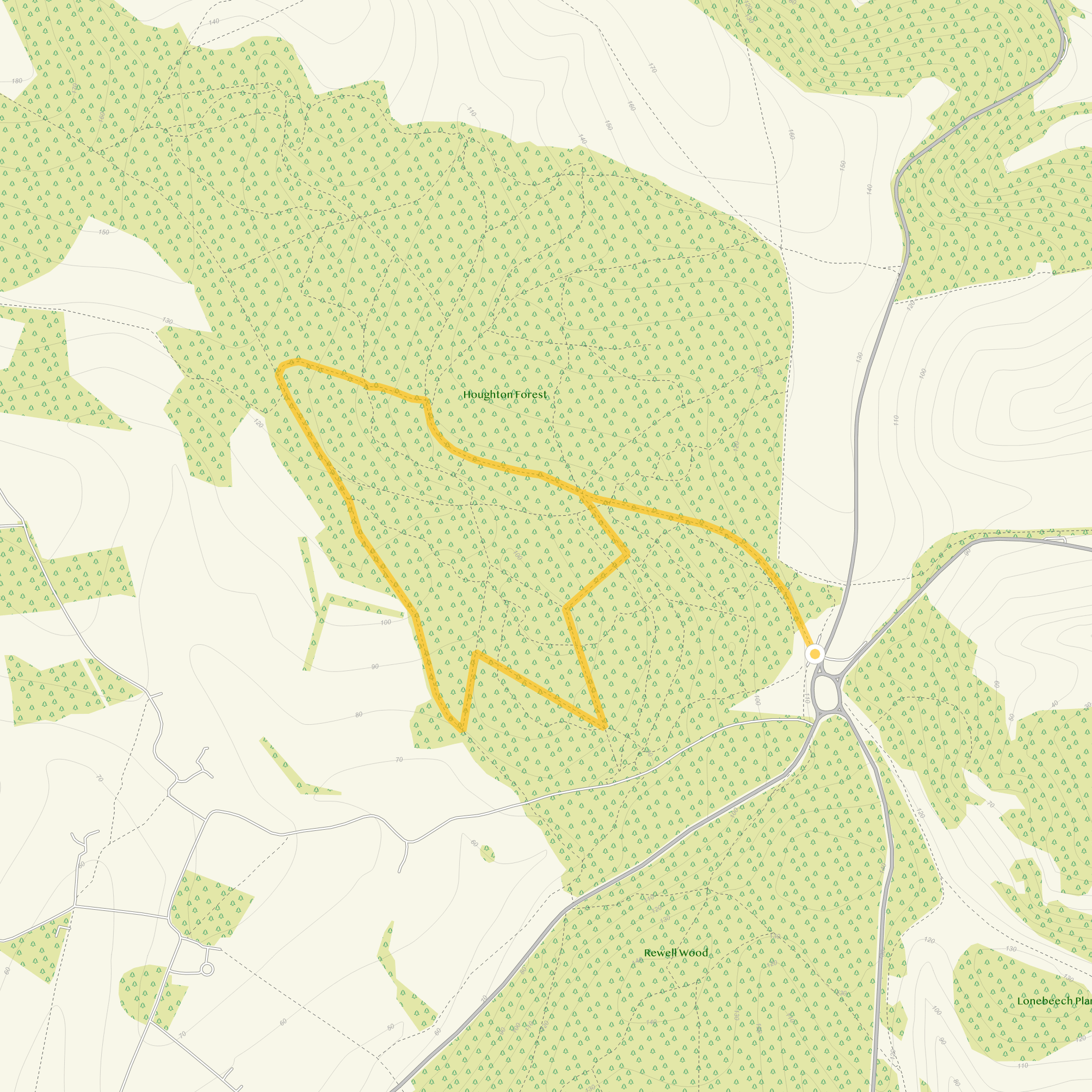 Route map for Houghton Forest Walk 1, a 3.25 mile circular walk in Sussex