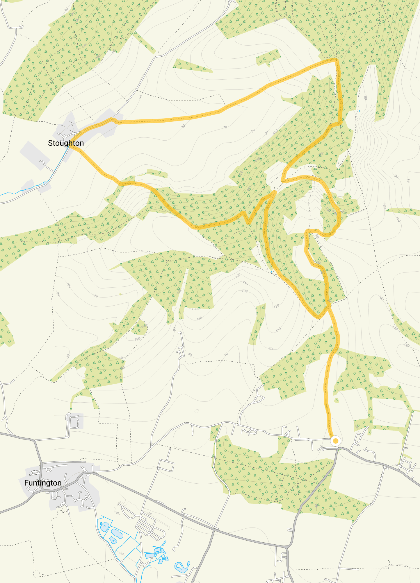Route map for Kingley Vale Walk 2, a 7.25 mile circular walk in Sussex