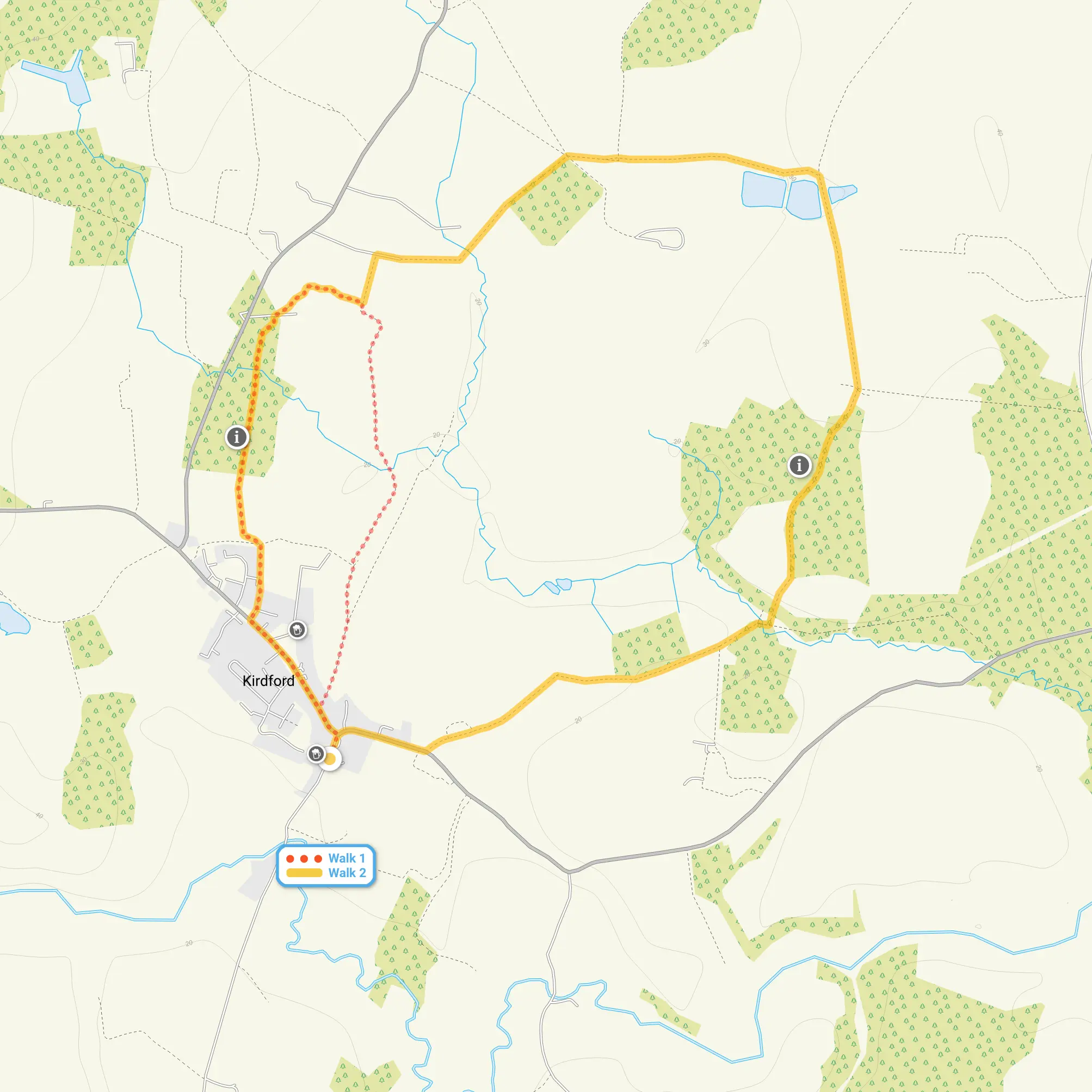 Route map for Kirdford Walk 1, a 1.75 mile circular walk in Sussex