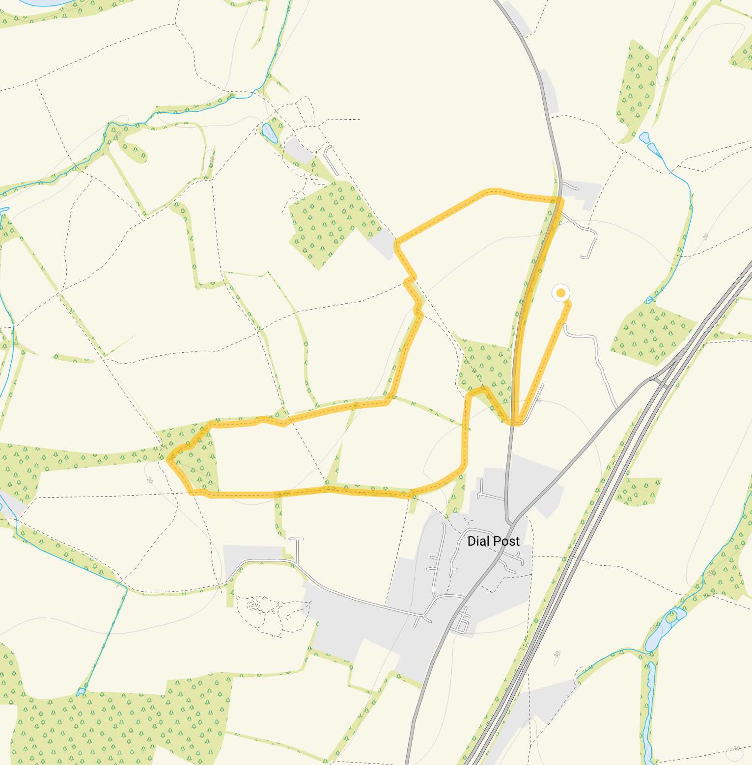 Route map for Knepp Estate Walk 1, a 2 mile circular walk in Sussex