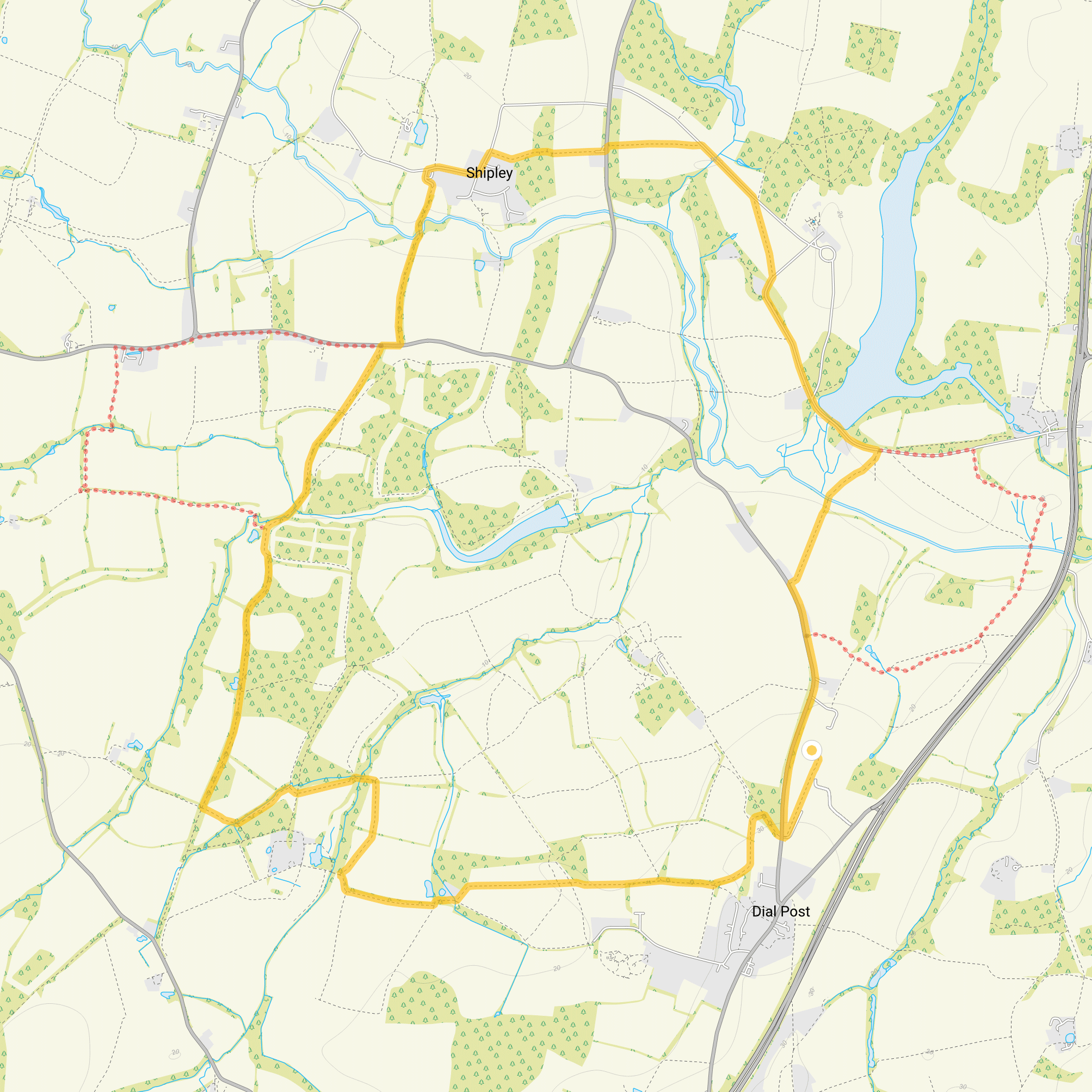 Route map for Knepp Estate Walk 3, a 5.75 mile circular walk in Sussex
