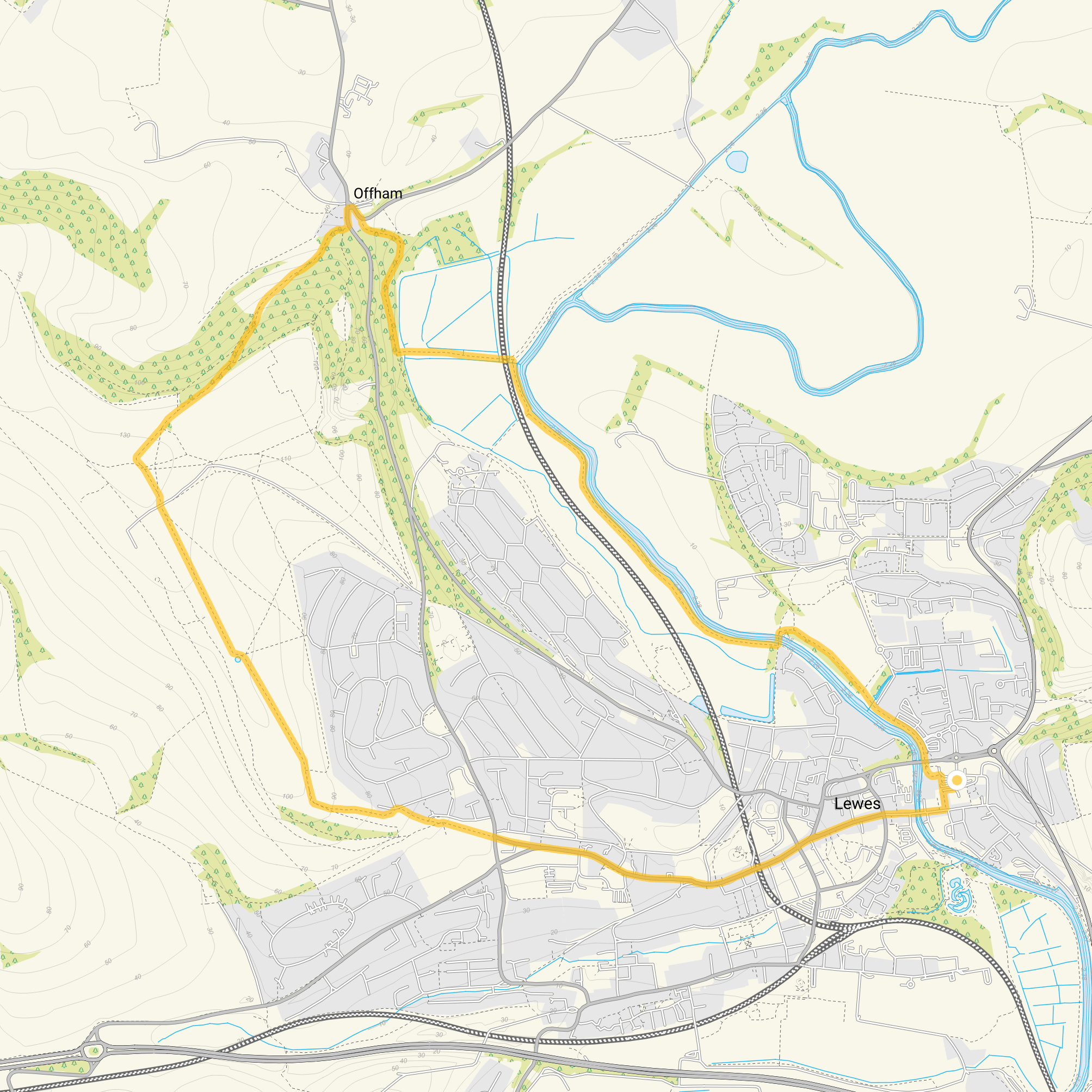 Route map for Lewes Walk 2, a 5 mile circular walk in Sussex