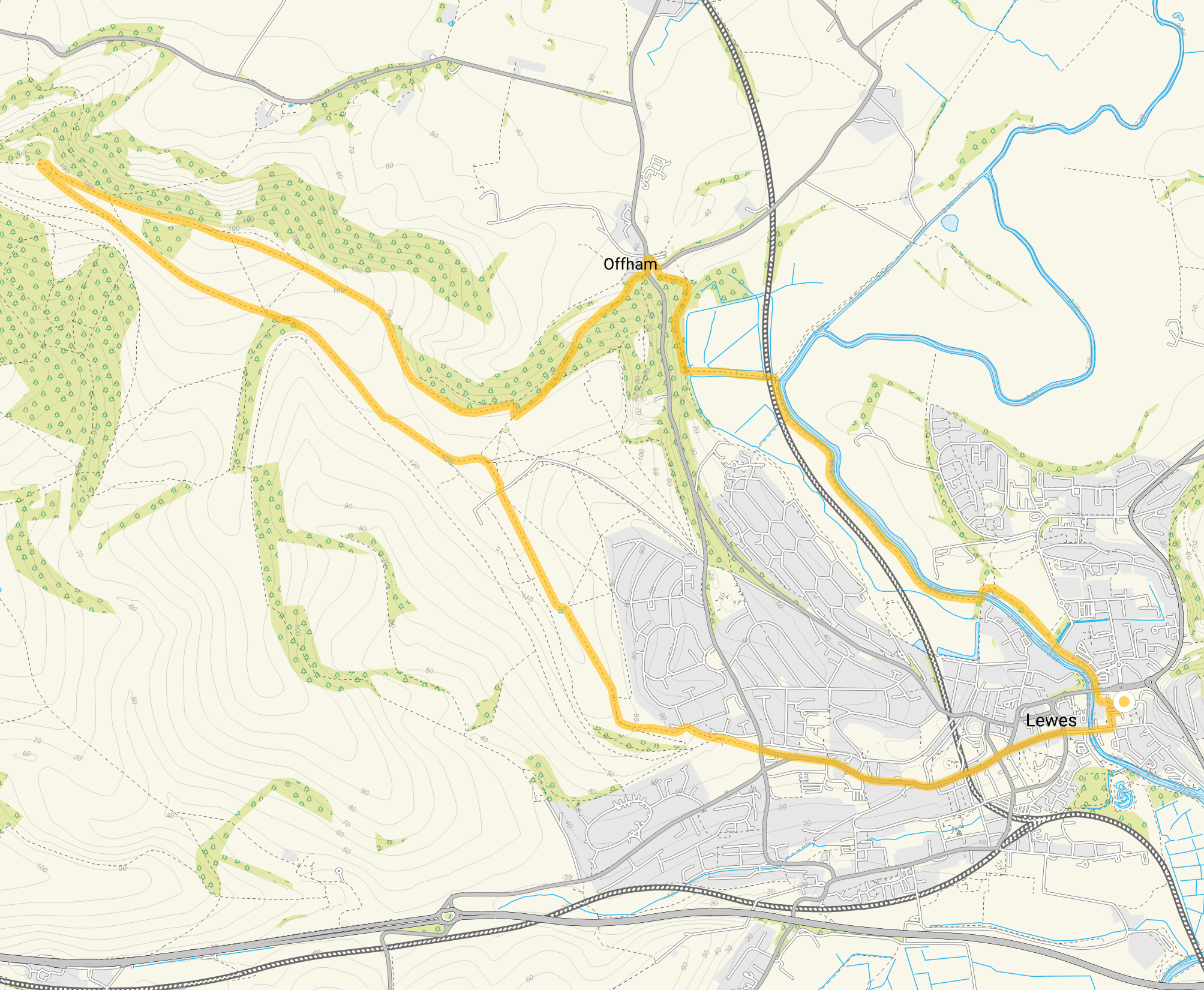 Route map for Lewes Walk 3, a 7.75 mile circular walk in Sussex
