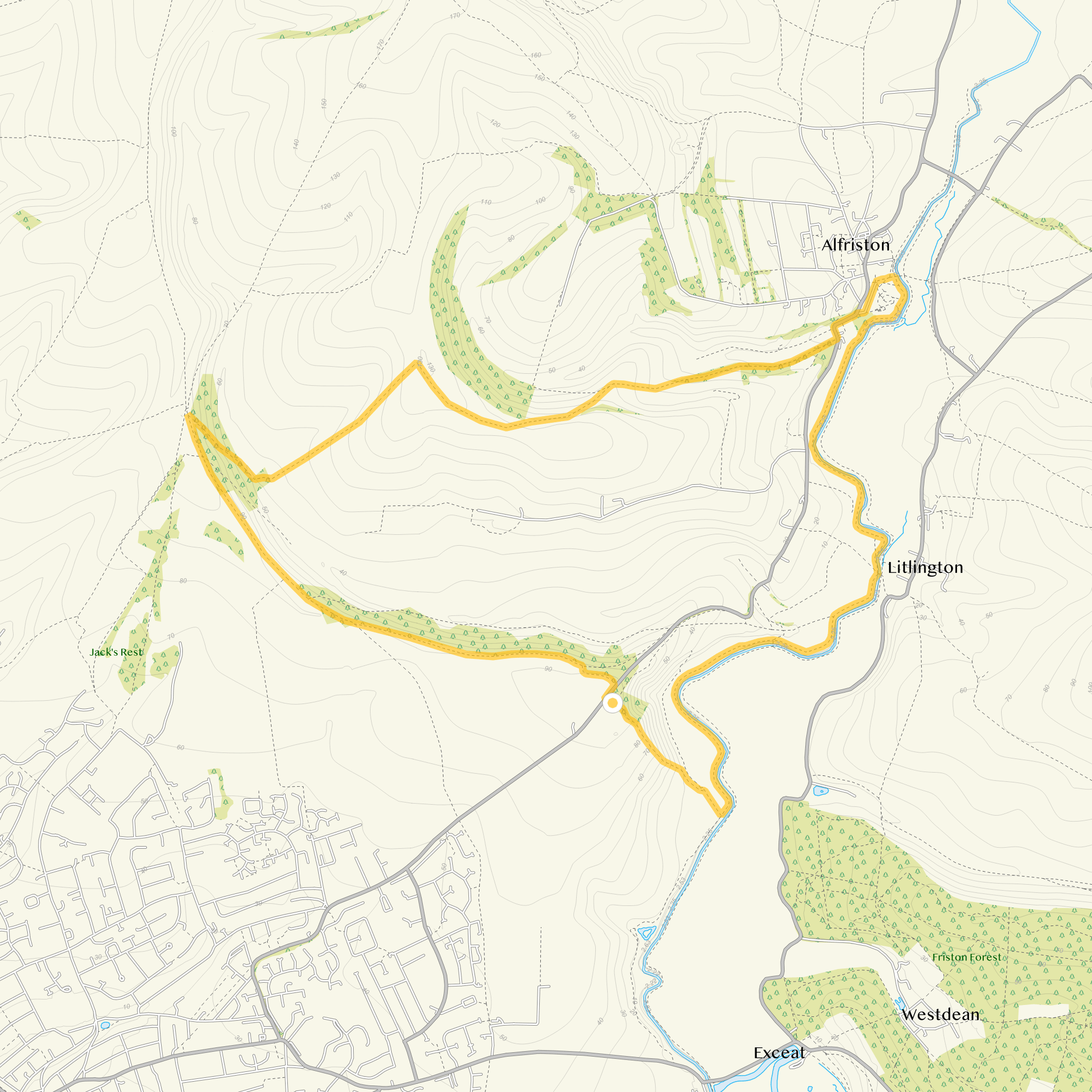 Route map for Litlington White Horse Walk 5, a 7 mile circular walk in Sussex